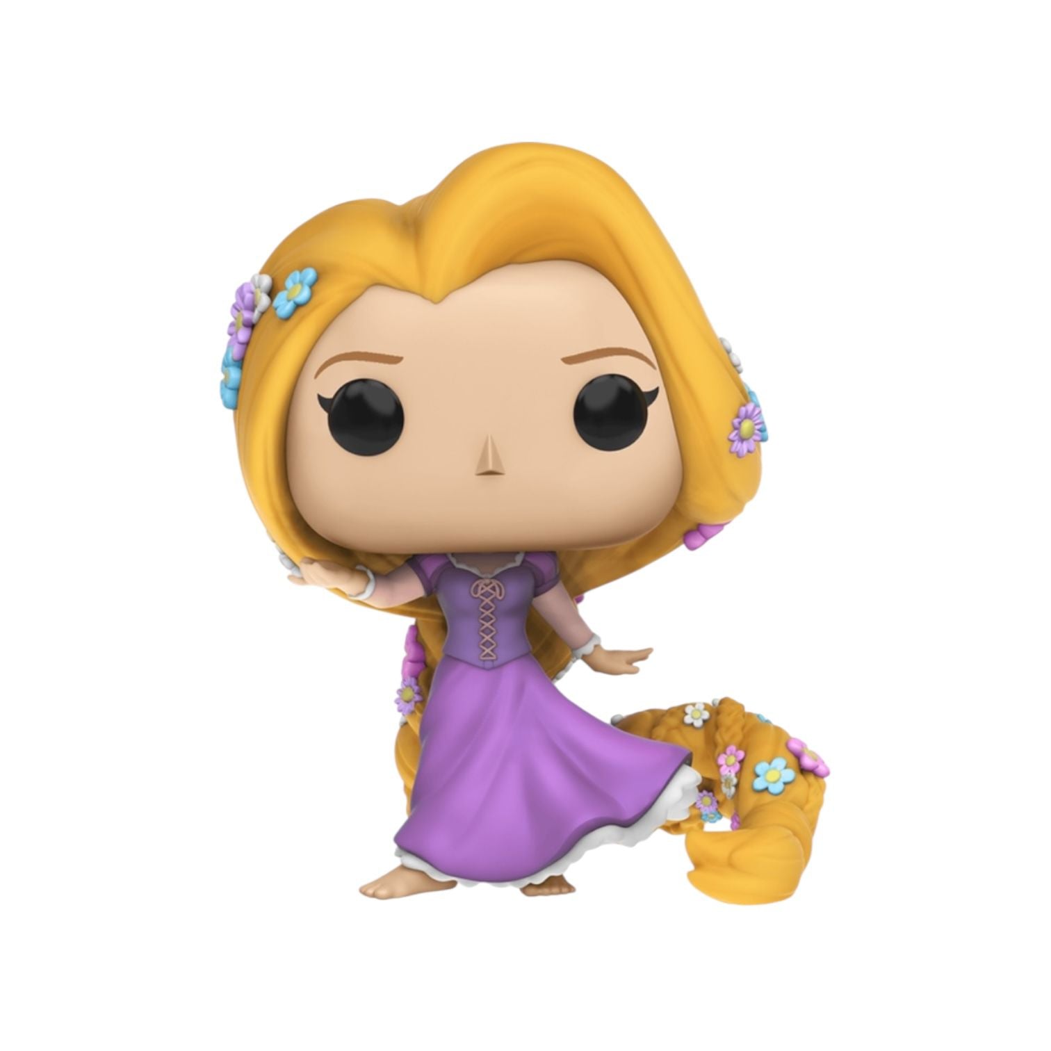 Funko Pop! vinyl figure of a character with long blonde hair and a purple dress on a white background