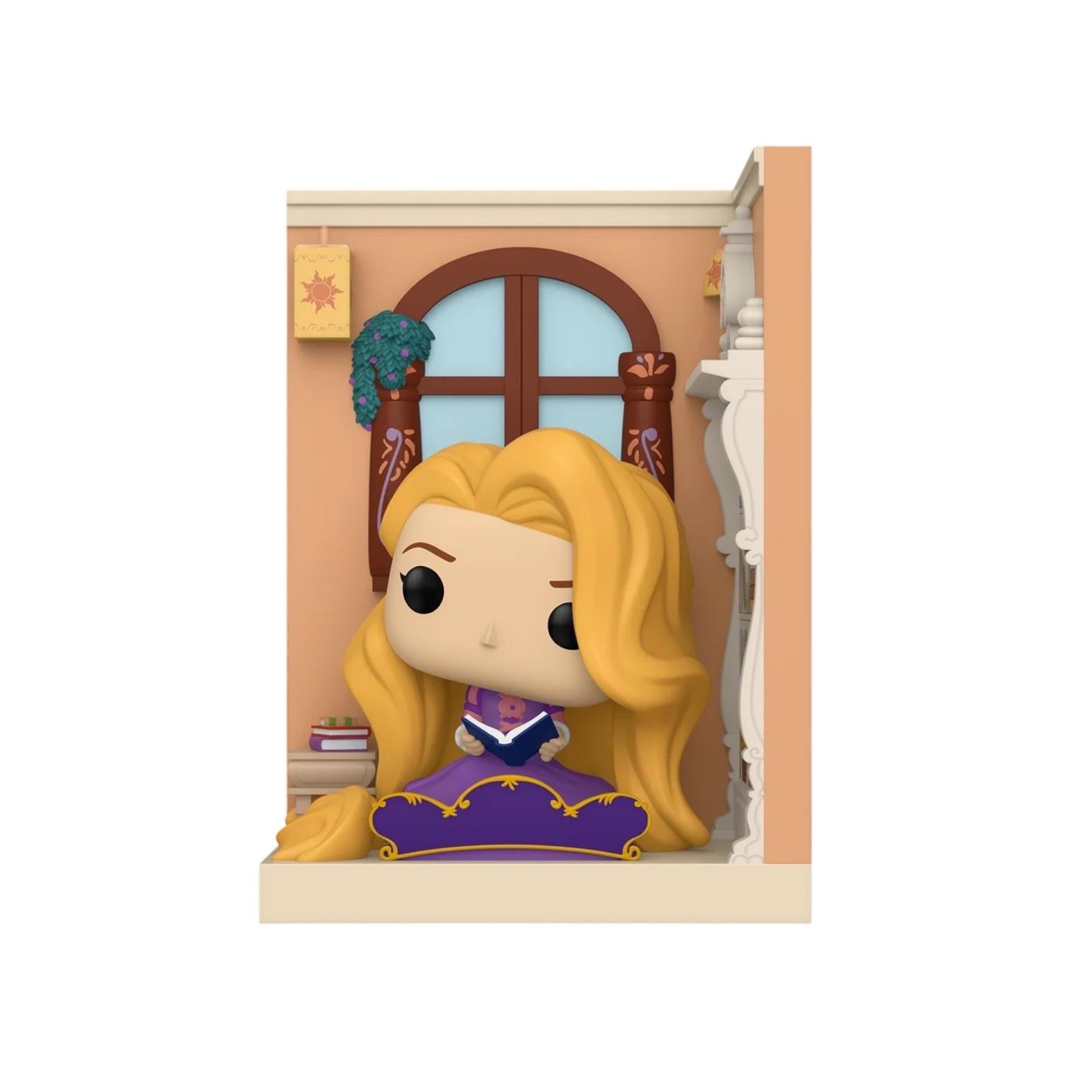 Rapunzel in Tower Nook out of box sitting reading her book.
