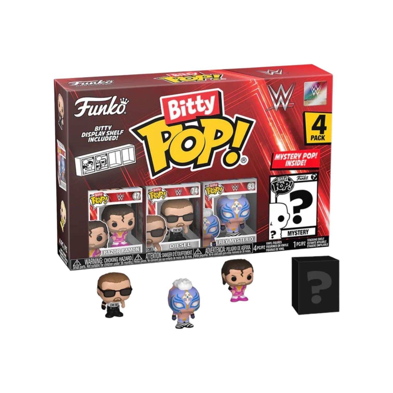 WWE Razor Ramon 4 Pack Bitty Funko POP! figures, including a chance to get a unique chase variant in the collection.