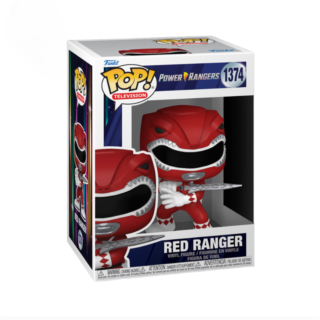 Red Ranger #1374 Funko Pop! from Power Rangers, showcasing the iconic character in a collectible figure.