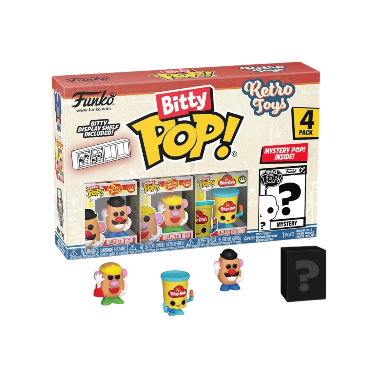 2cm pops displaying a mixture of retro toys figures including mr and mrs potato head