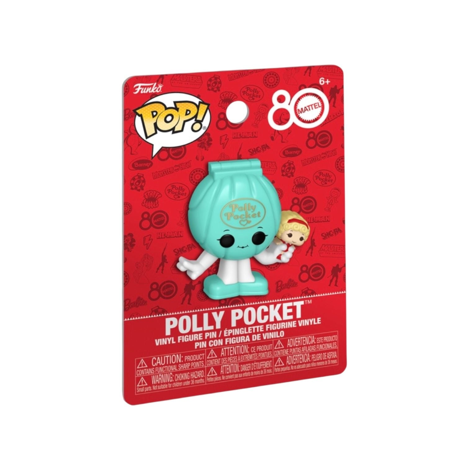 Funko Pop! vinyl figure packaging featuring Polly Pocket on a red background