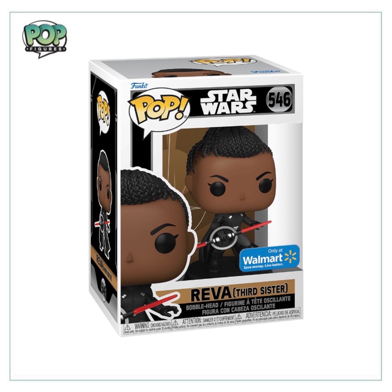 Reva (Third Sister) #546 Funko Pop! from Star Wars: Kenobi, holding a lightsaber, available exclusively at Walmart.
