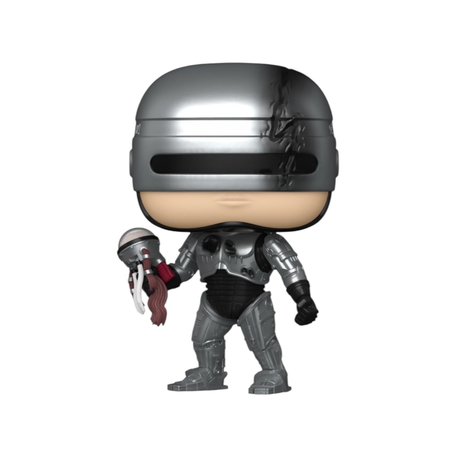 Metallic robot figure on a white background