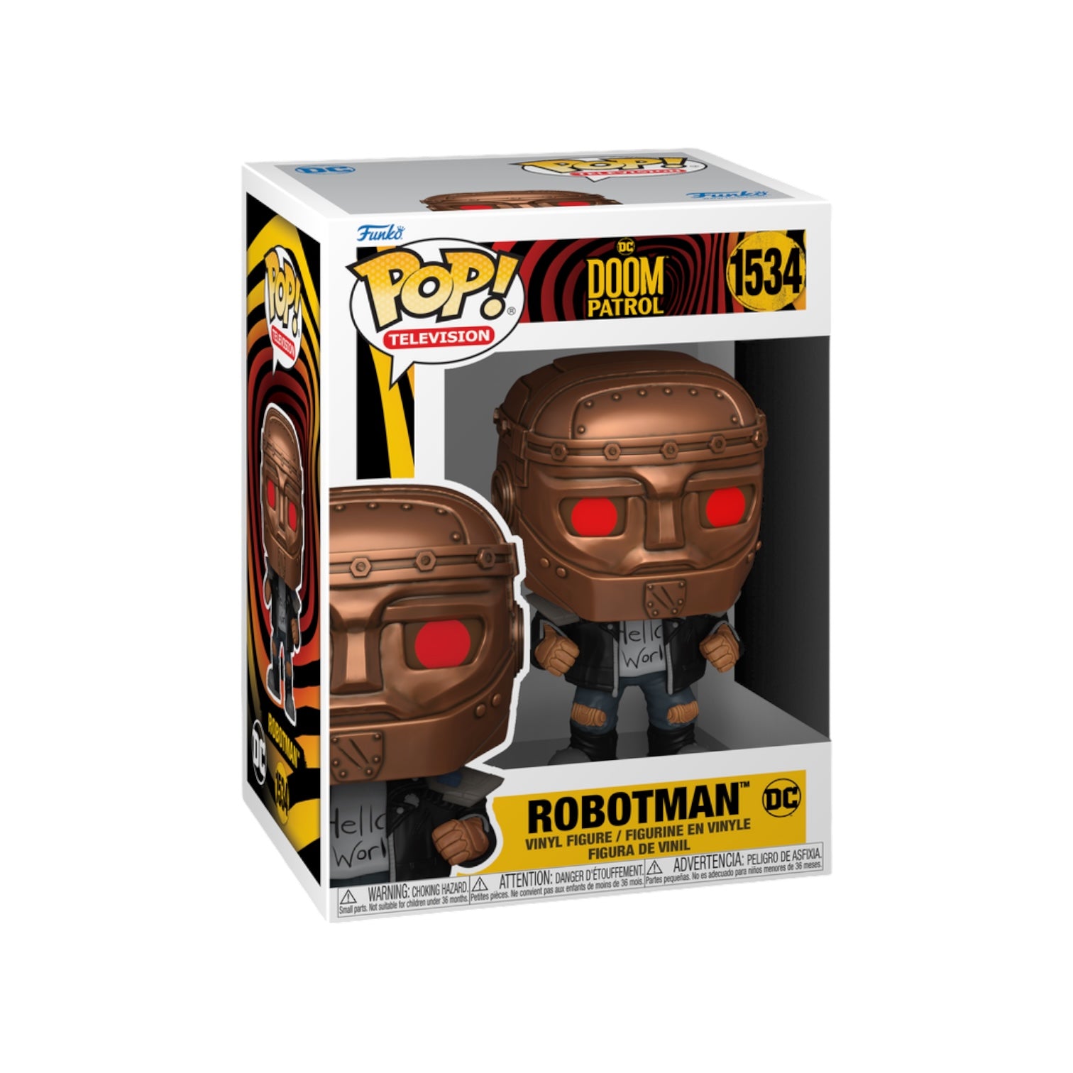 Funko Pop! figure of Robotman #1534 from Doom Patrol, showcasing a stylized design with vibrant colors and intricate details.