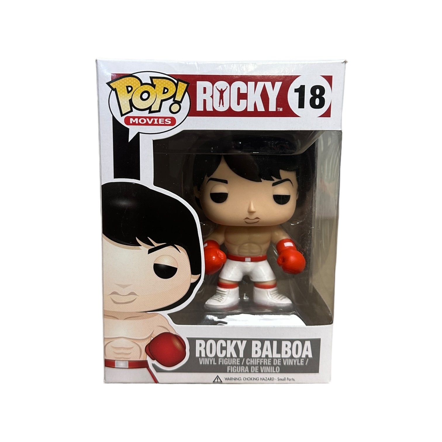 Funko Pop! of Rocky Balboa #18 from 2012, in fair condition (6.5/10), showcasing the iconic boxing champion figure.