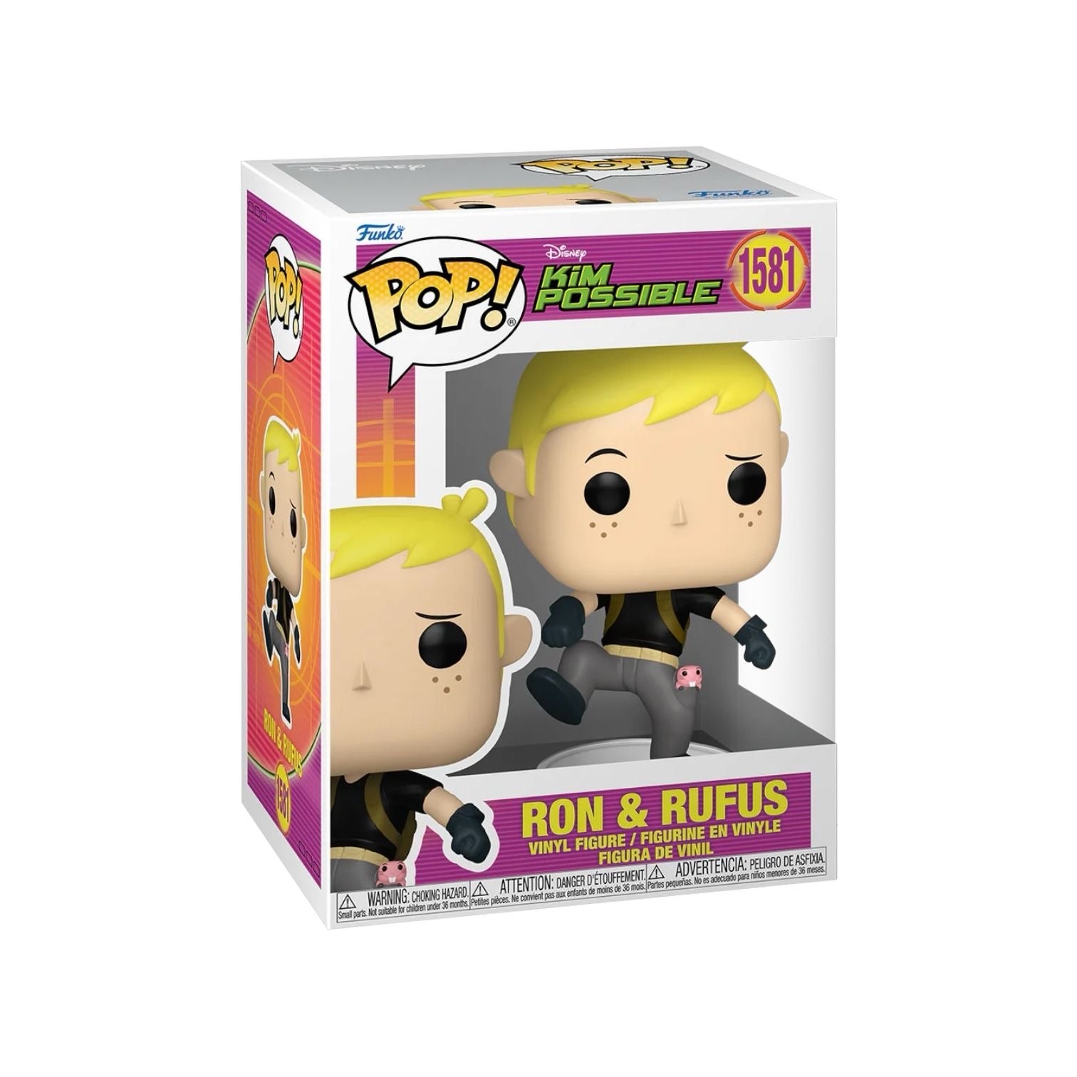 Ron and Rufus Funko Pop #1581 from Kim Possible, featuring Ron in his signature outfit with Rufus the naked mole rat.
