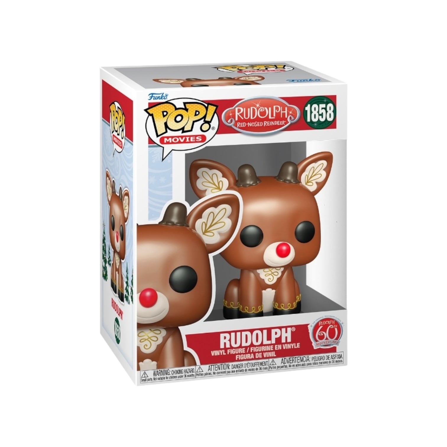 60th Anniversary Funko Pop! of Rudolph the Red-Nosed Reindeer, showcasing the iconic character with his signature red nose.
