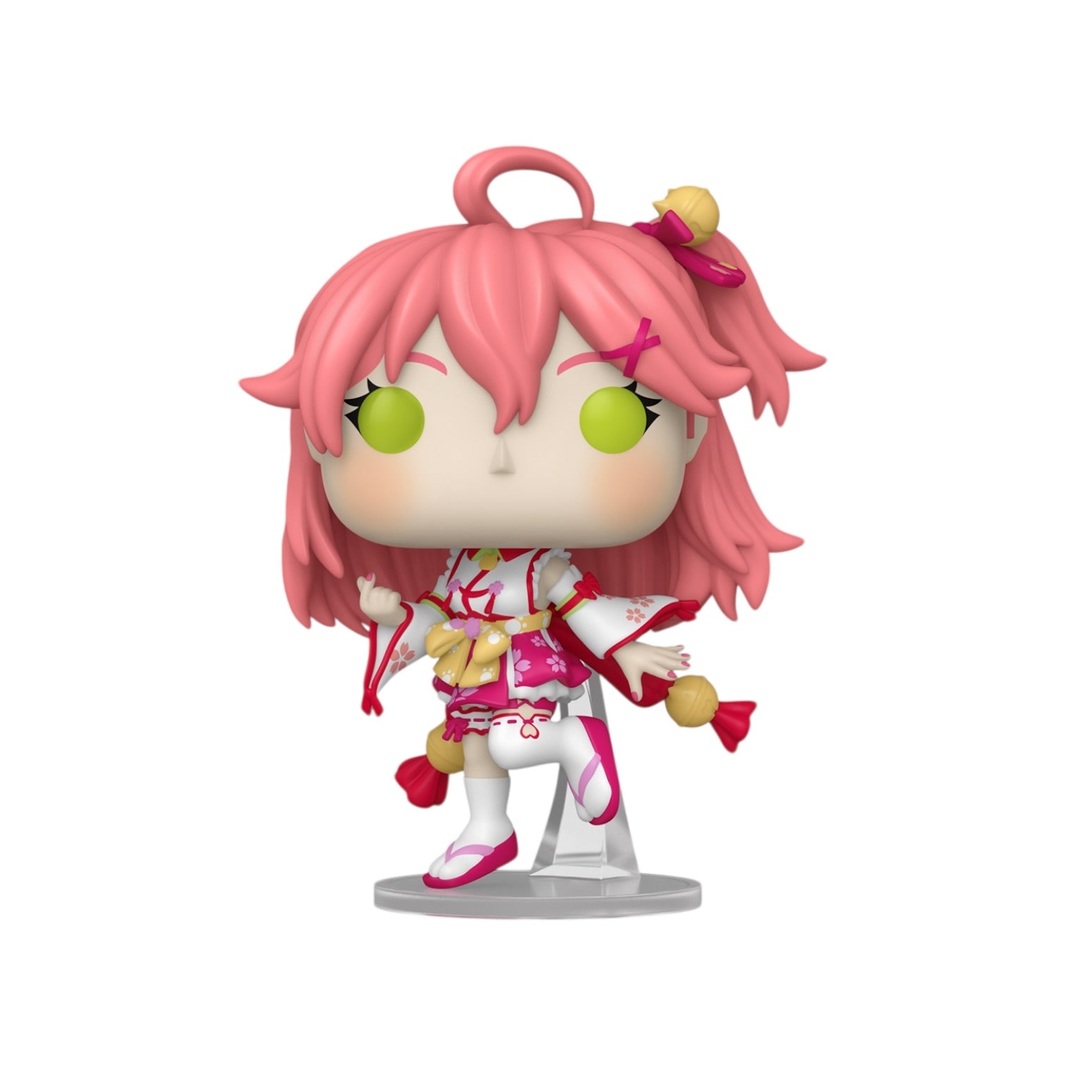 Funko Pop! vinyl figure with pink hair and green eyes on a white background