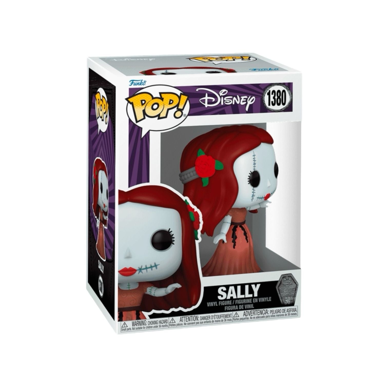 Sally Funko Pop from The Nightmare Before Christmas, showcasing her colorful patchwork design and iconic hairstyle.