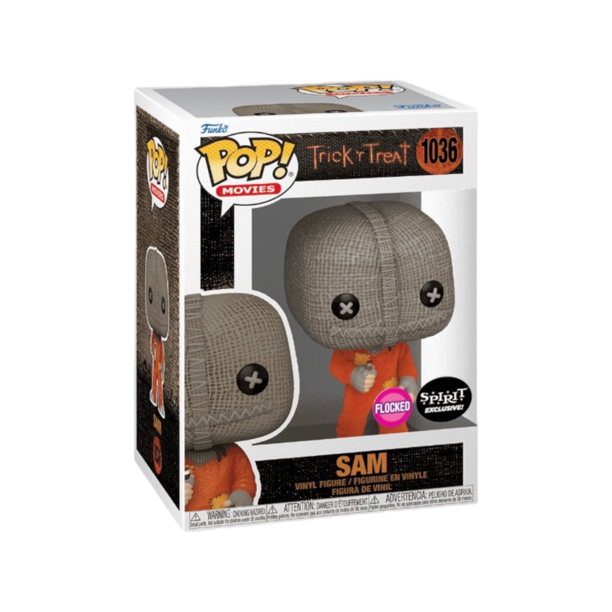 Sam #1036 Flocked Funko Pop! from Trick 'r Treat, a Spirit Exclusive, featuring the beloved character in a unique, textured finish.