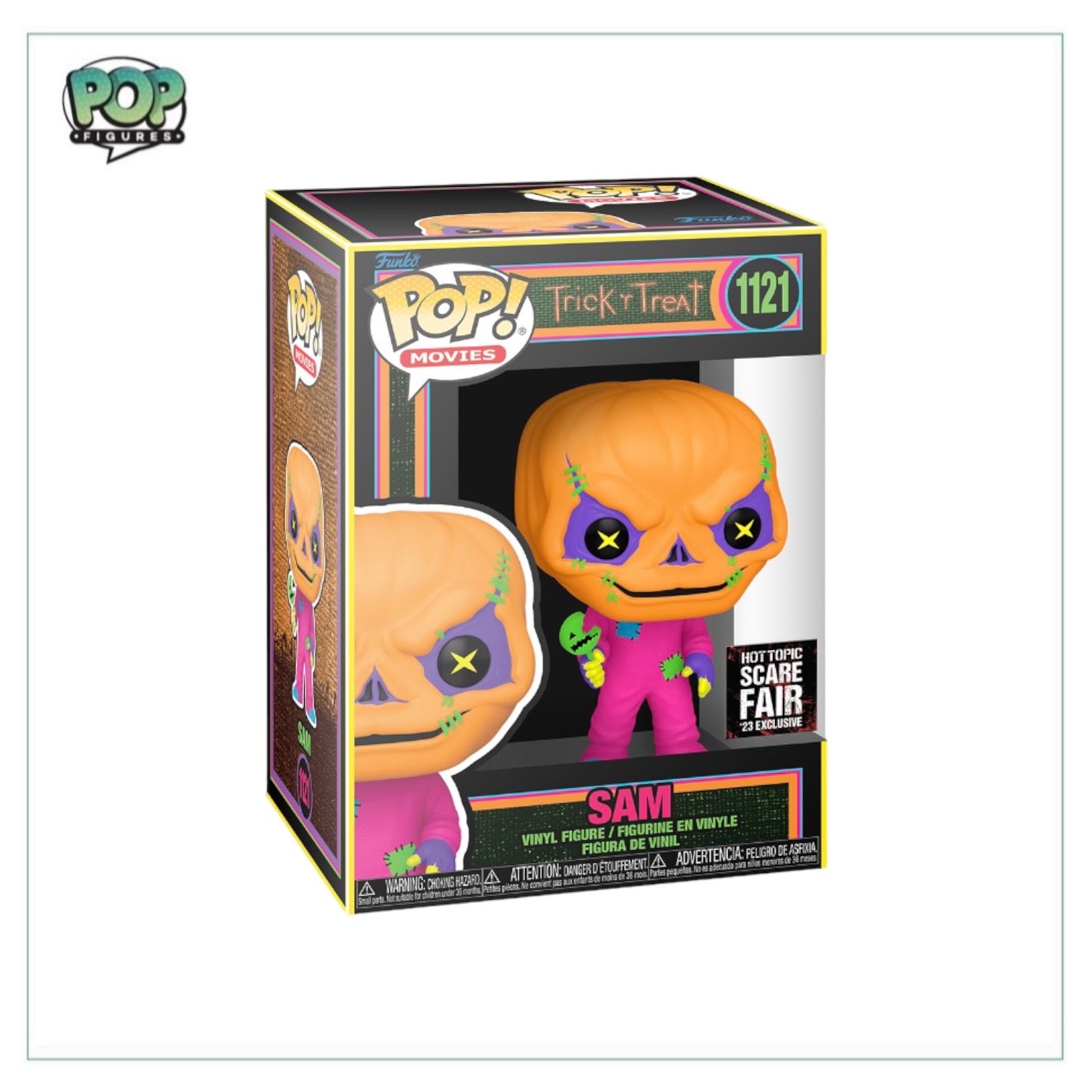 Funko Pop! Sam #1121 from Trick 'r Treat, a Hot Topic Scare Fair Exclusive, featuring a black light design.