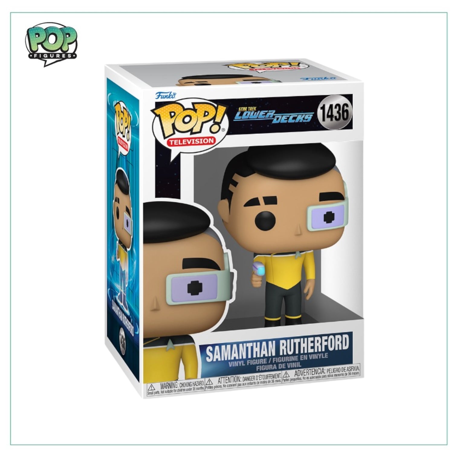 Samanthan Rutherford #1436 Funko Pop! figure from Star Trek Lower Decks, featuring his iconic look and playful expression.