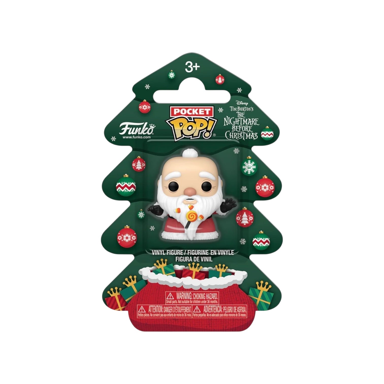 Funko Pocket Pop! vinyl figure packaging with Santa Claus design on a white background
