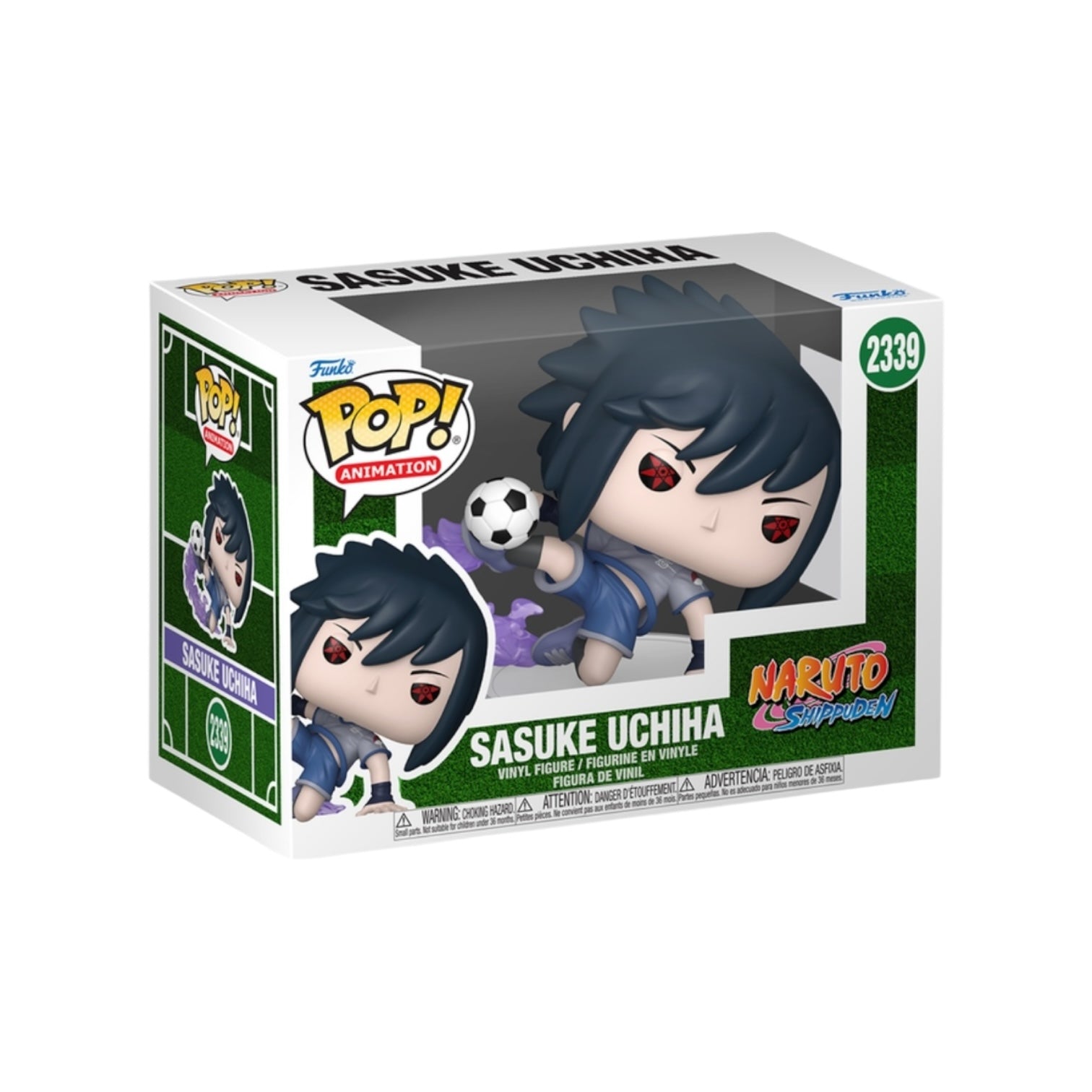 Funko Pop! Sasuke Uchiha figure packaging with branding on a white background