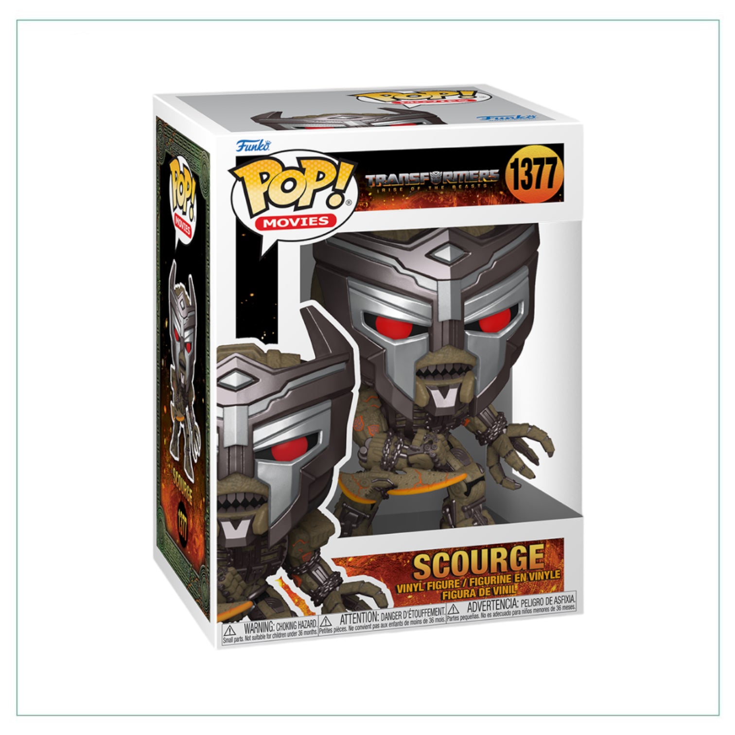 Scourge #1377 Funko Pop! from Transformers: Rise of the Beasts, showcasing the character's unique features and vibrant colors.