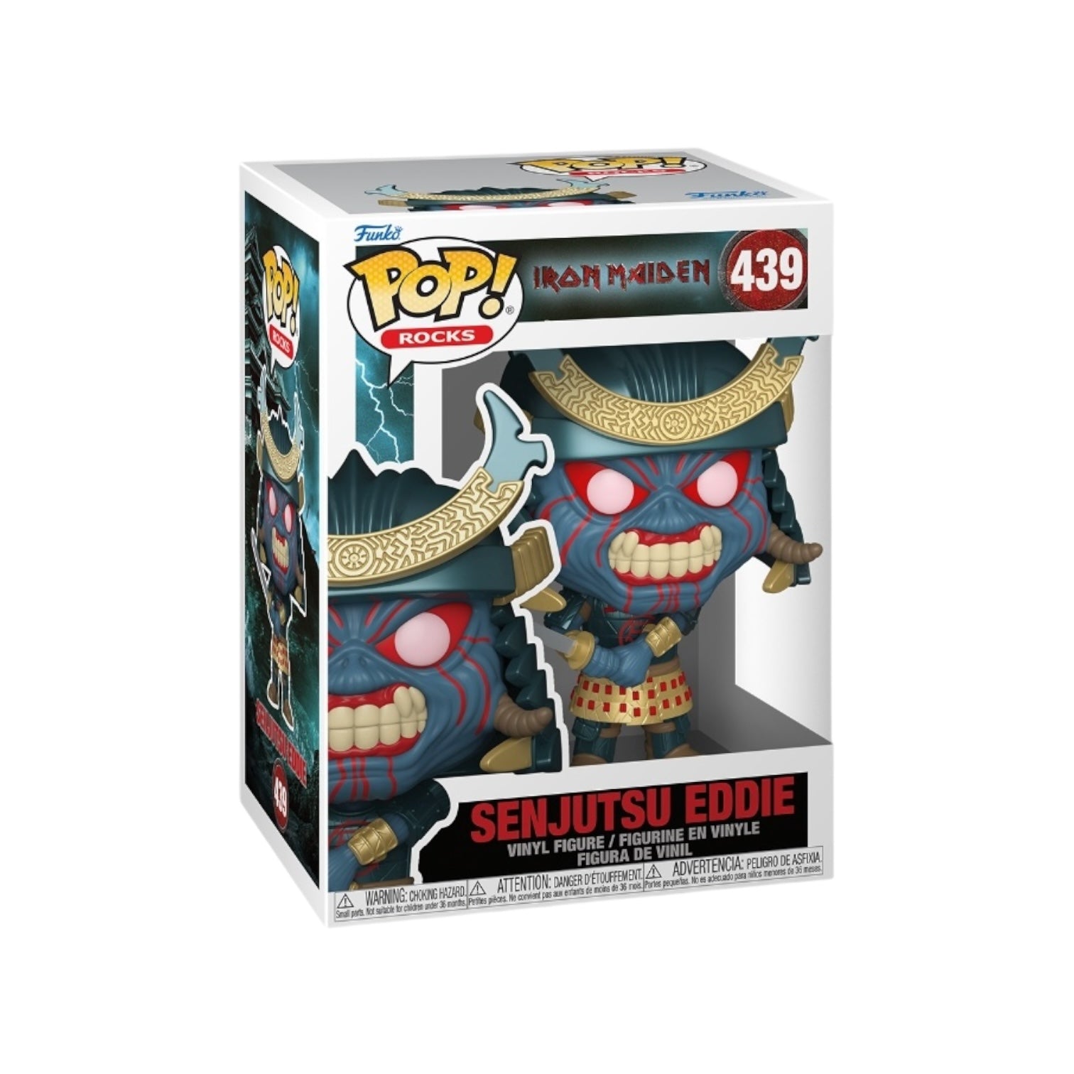 Senjutsu Eddie #439 Funko Pop! from Iron Maiden, showcasing the legendary figure with intricate details and bold colors.