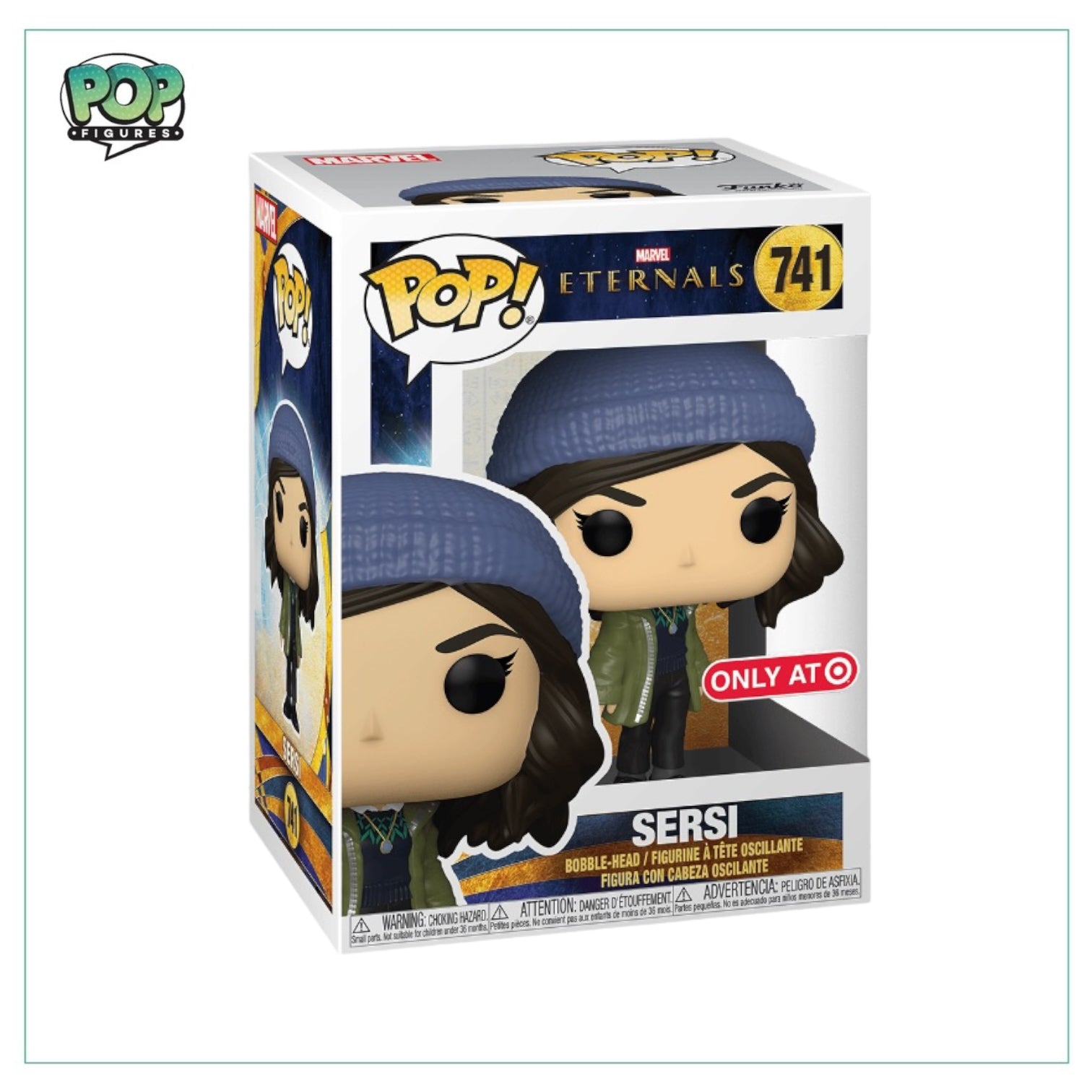 Target exclusive Sersi Funko Pop! from Marvel's Eternals, showcasing her character design with vibrant colors and details.