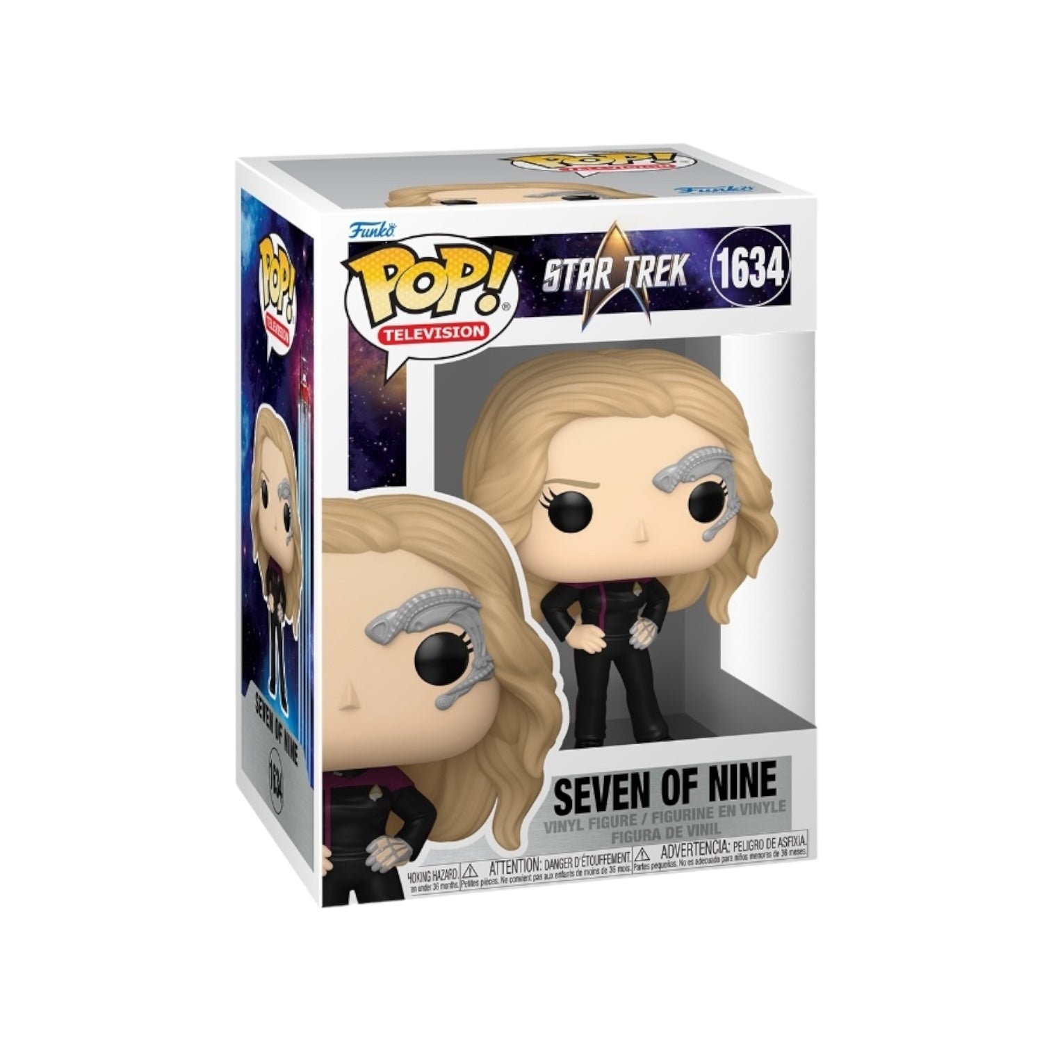 Funko Pop! figure of Seven of Nine #1634 from Star Trek, showcasing her iconic Borg look and stylish outfit.
