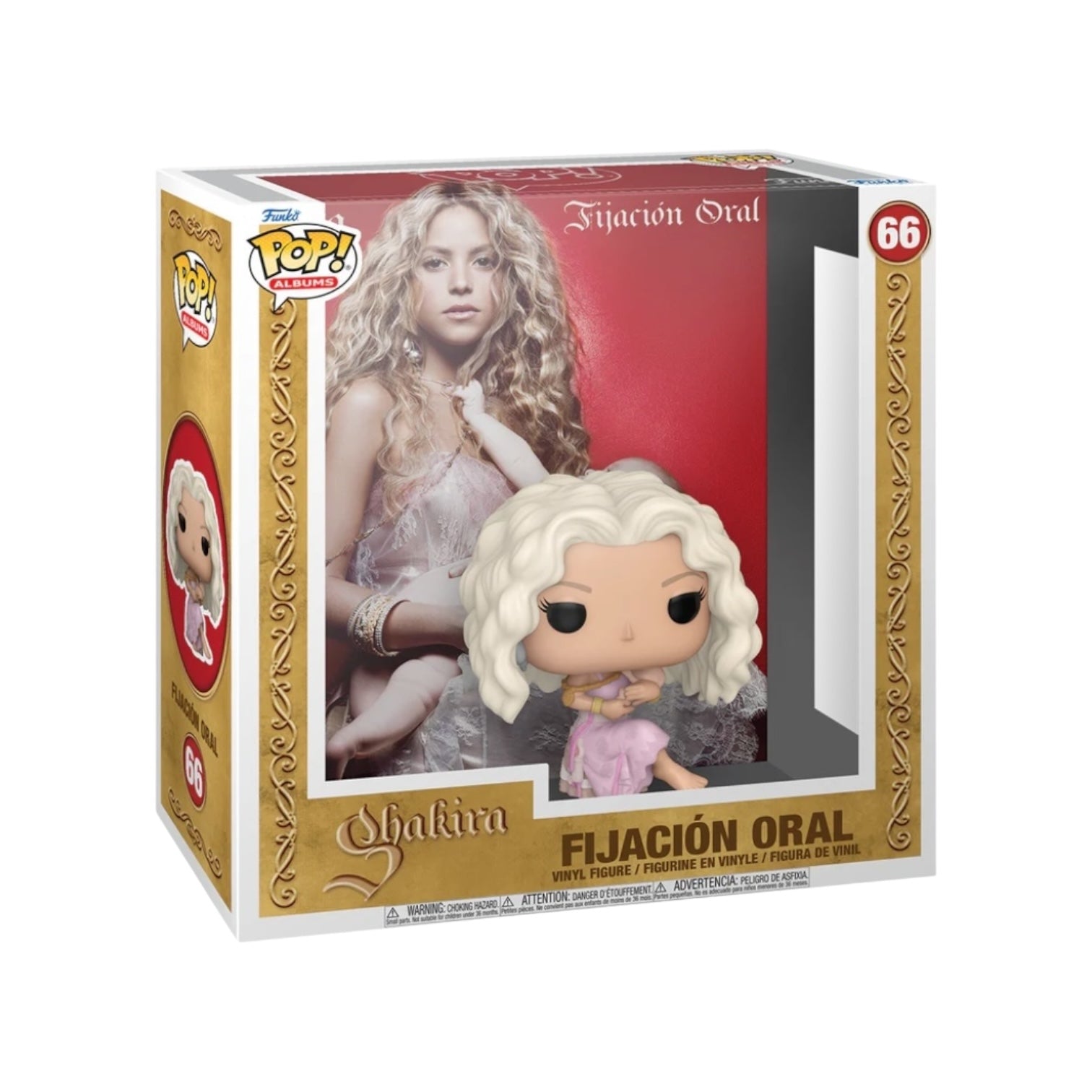Funko Pop! album of Shakira's "Fijación Oral #66," featuring vibrant colors and a playful design of the iconic artist.