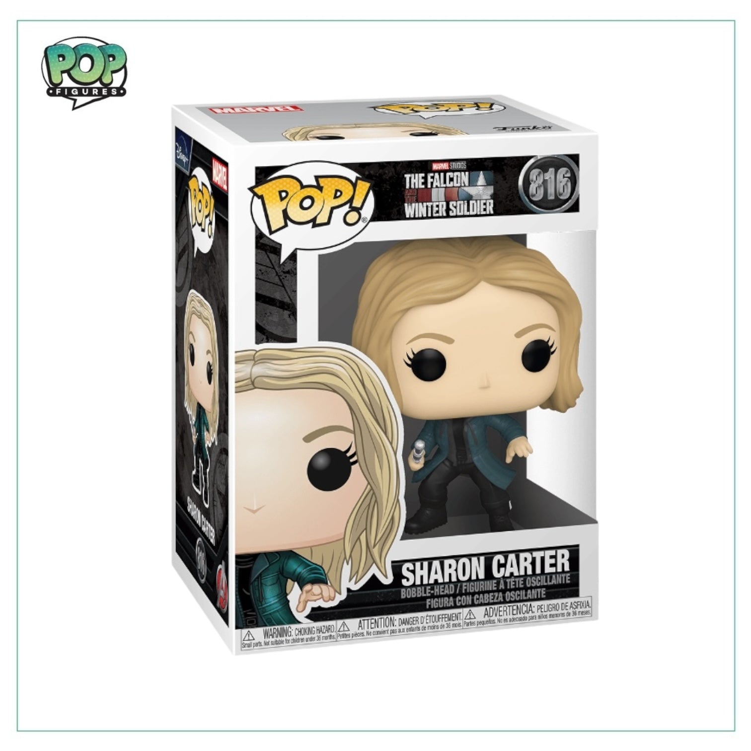 Funko Pop! figure of Sharon Carter from The Falcon and The Winter Soldier, featuring her in a tactical outfit.