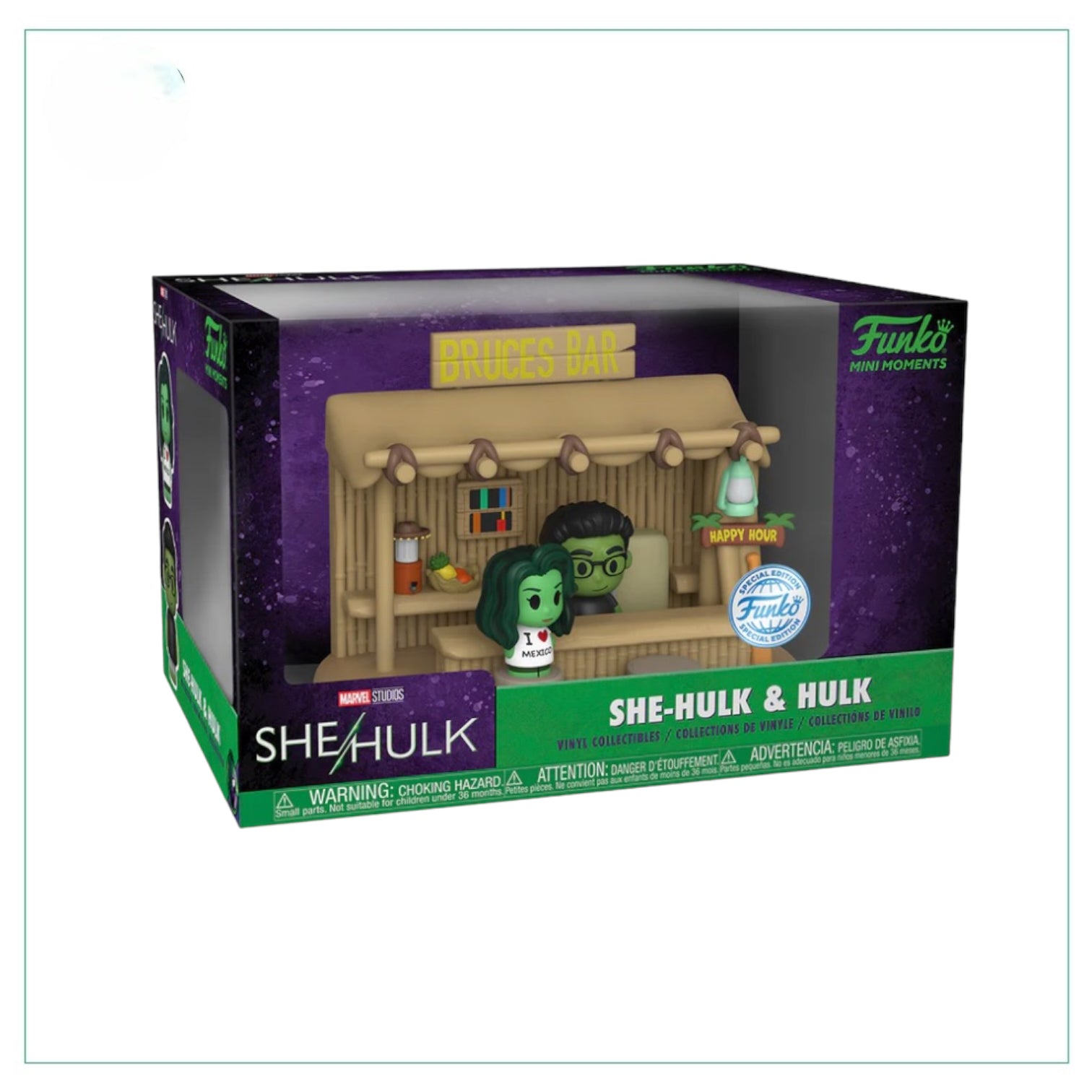 Special edition Funko Pop! featuring She Hulk and Hulk in a mini moment display.