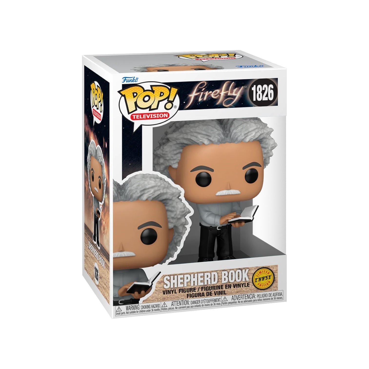 Funko Pop! vinyl figure packaging for 'Shepherd Book' from Firefly with 'Chase' label.
