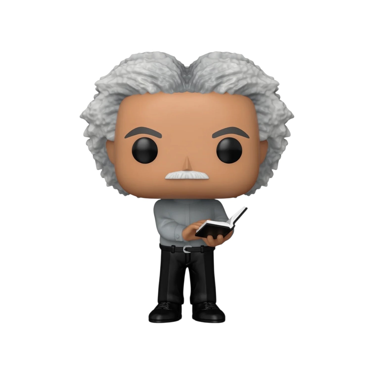 Funko Pop! vinyl figure of a person with gray hair holding a book on a white background