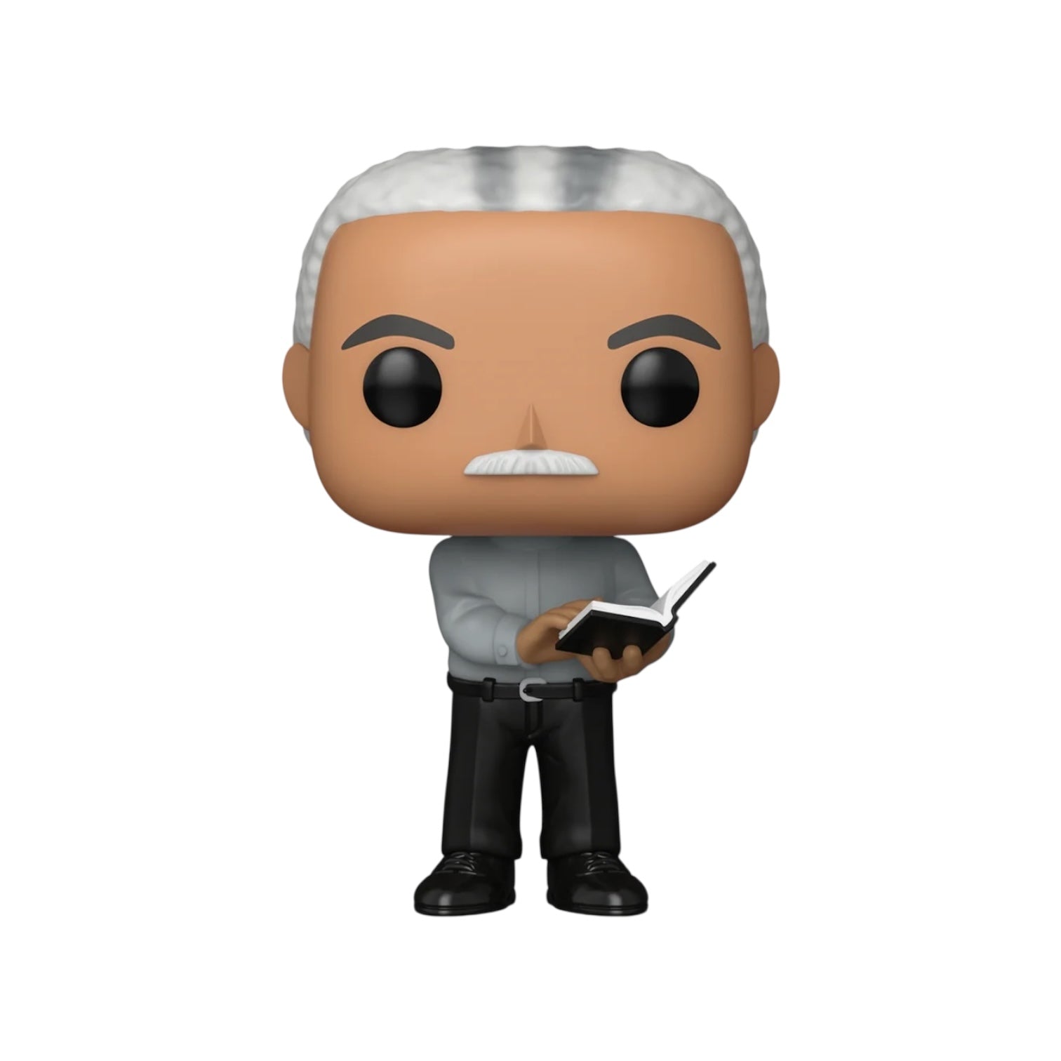 Funko Pop! vinyl figure of a man with gray hair holding a book on a white background