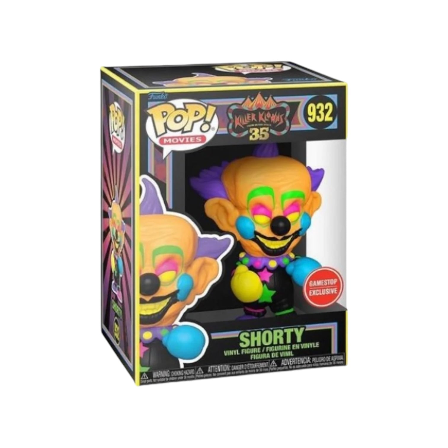 Funko Pop! Shorty #932 (Blacklight) from Killer Klowns from Outer Space, a Gamestop Exclusive collectible figure.