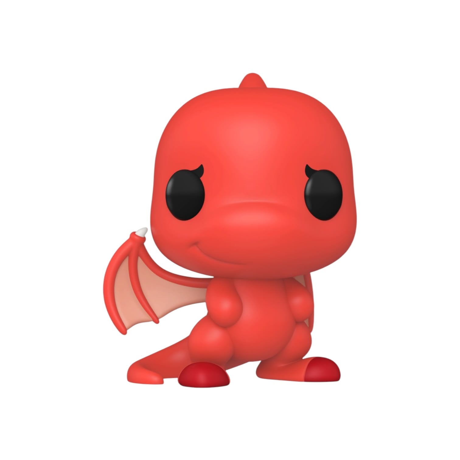 Red dragon figurine with black eyes on a white background