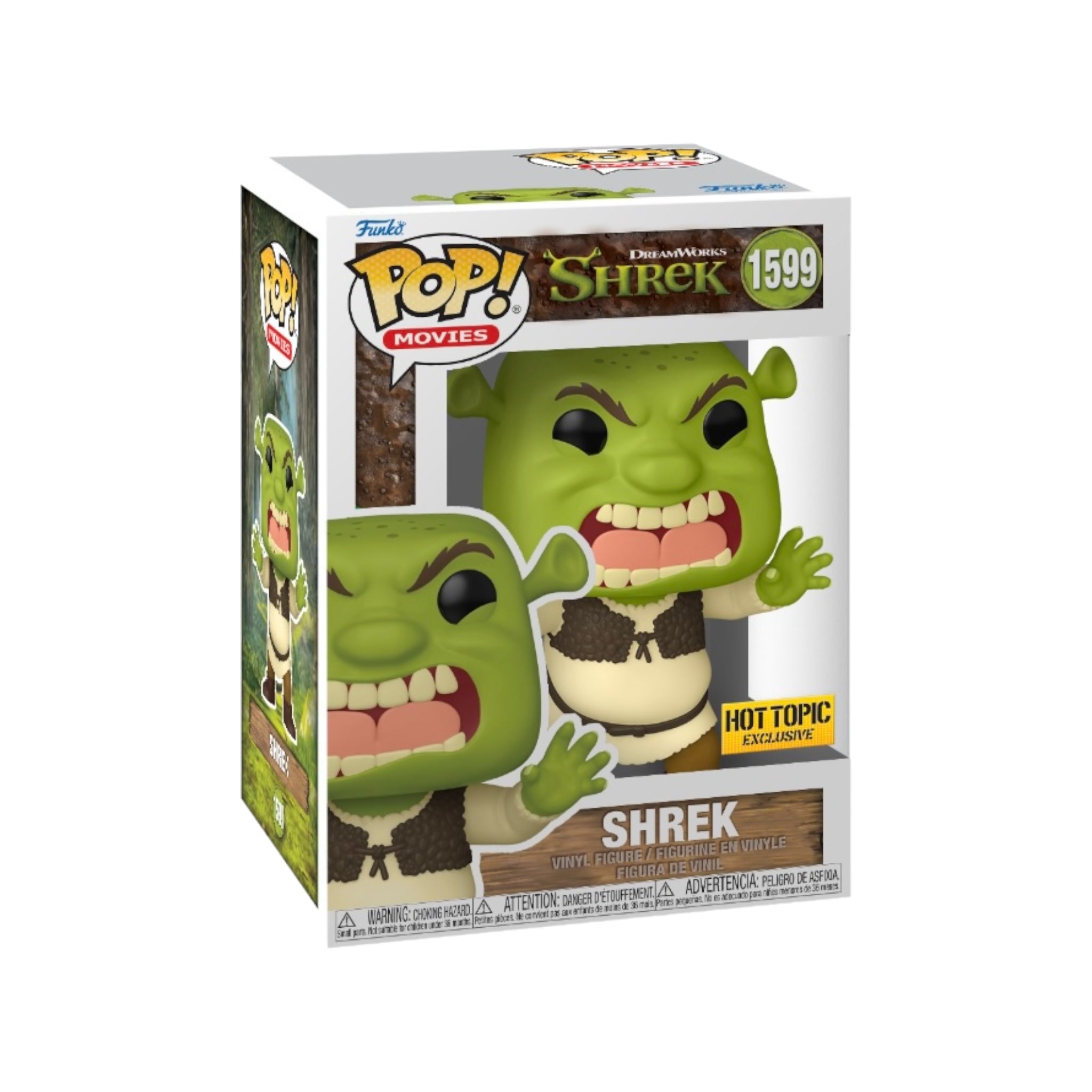 Hot Topic Exclusive Funko Pop! Shrek #1599 (Angry) showcases Shrek with an intense expression and detailed design.
