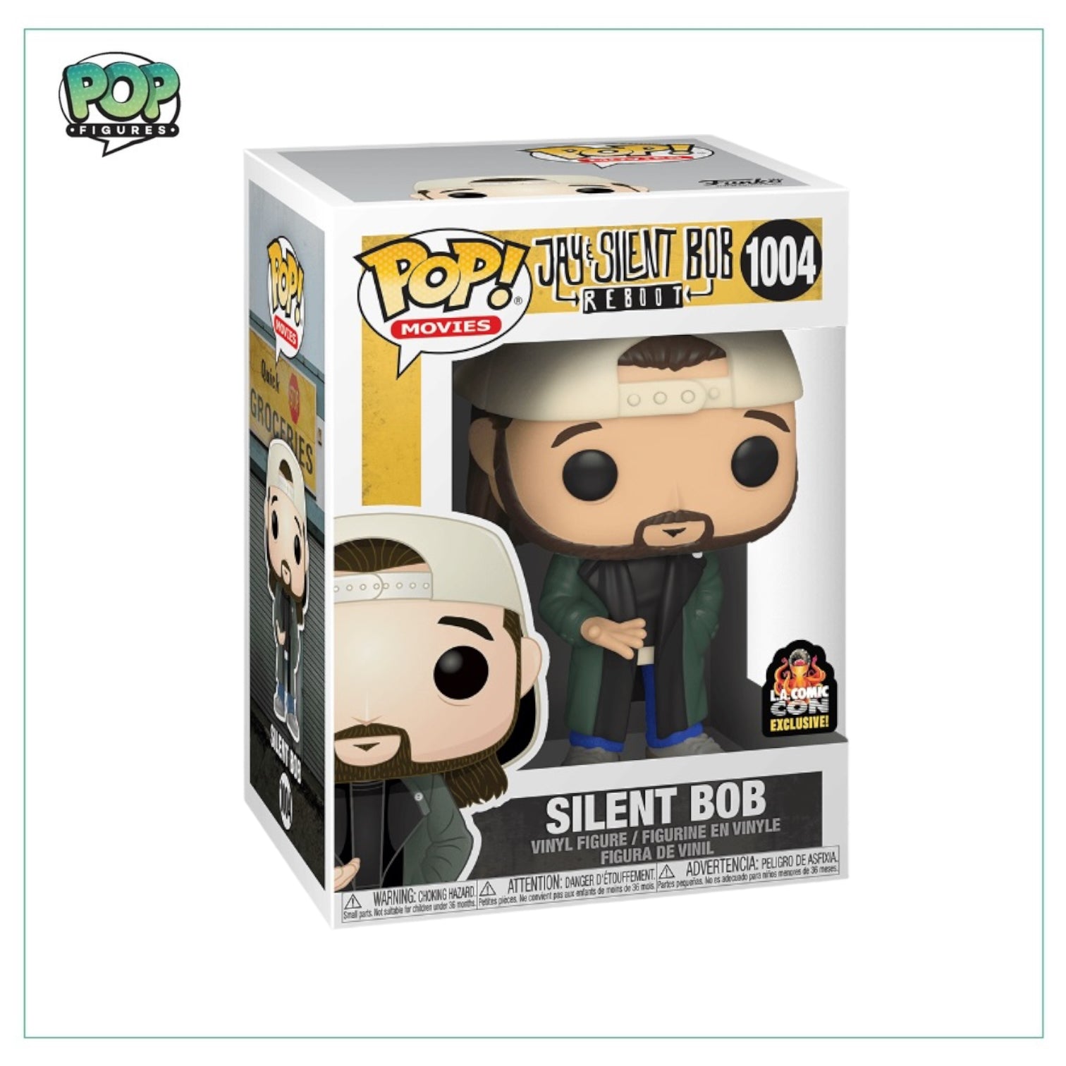 Funko Pop! of Silent Bob from Jay & Silent Bob, exclusive to L.A. Comic Con, featuring detailed design and vibrant colors.