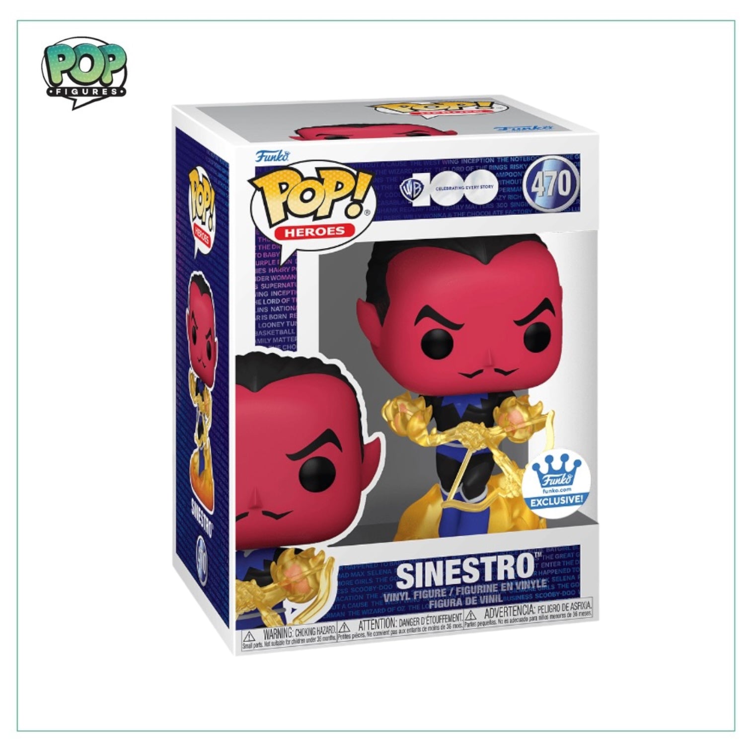 Sinestro #470 Funko Pop! figure from Warner Bros 100, celebrating iconic stories, exclusive collectible item.