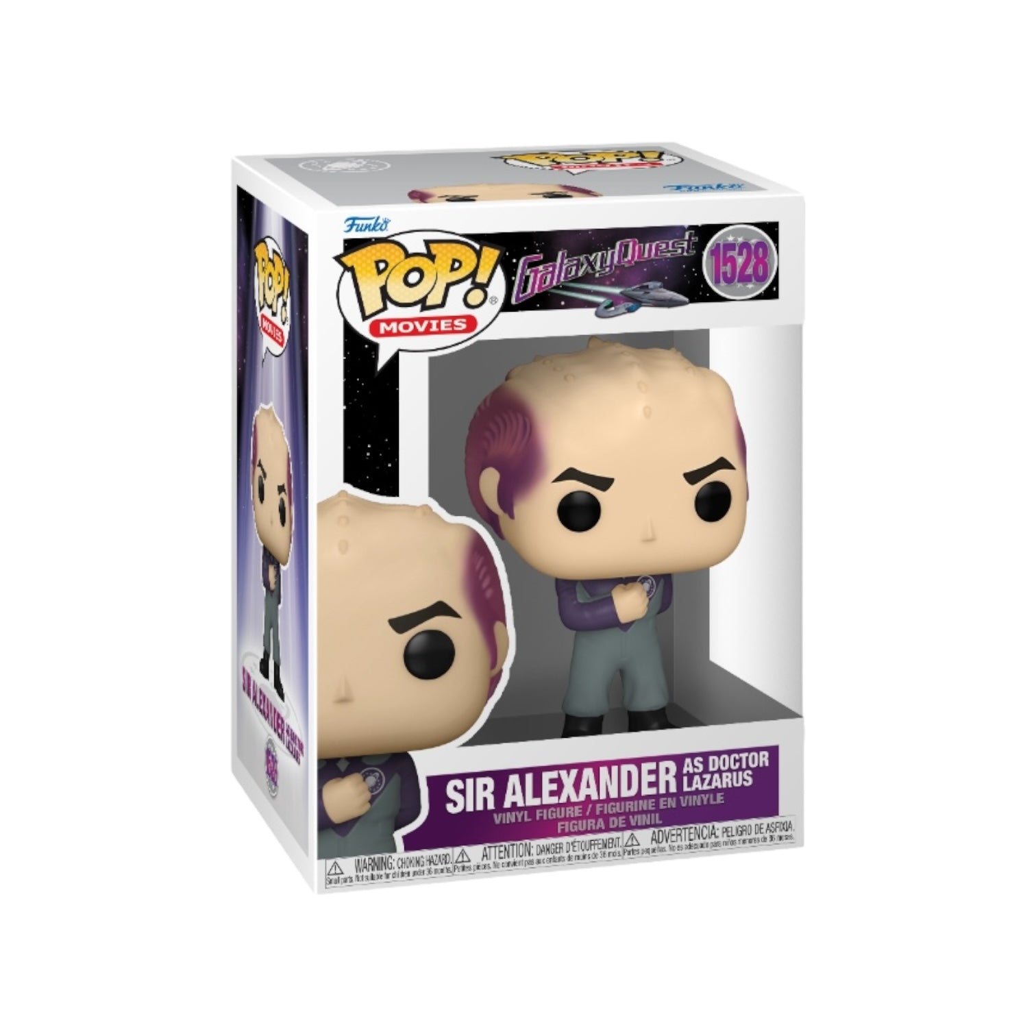 Sir Alexander as Doctor Lazarus Funko Pop! from Galaxy Quest, showcasing his unique look and vibrant colors in a collectible figure.