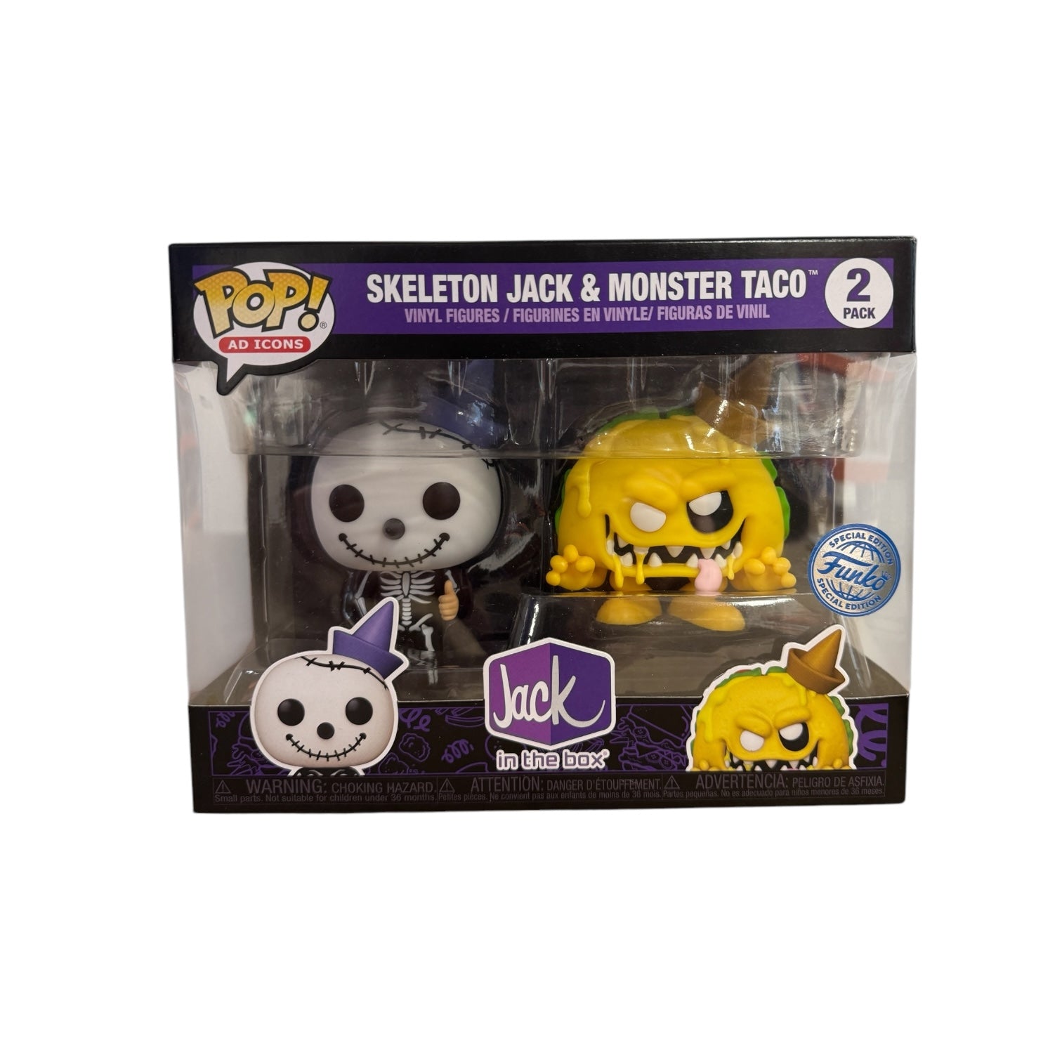 Skeleton with purple hat on and a monster taco