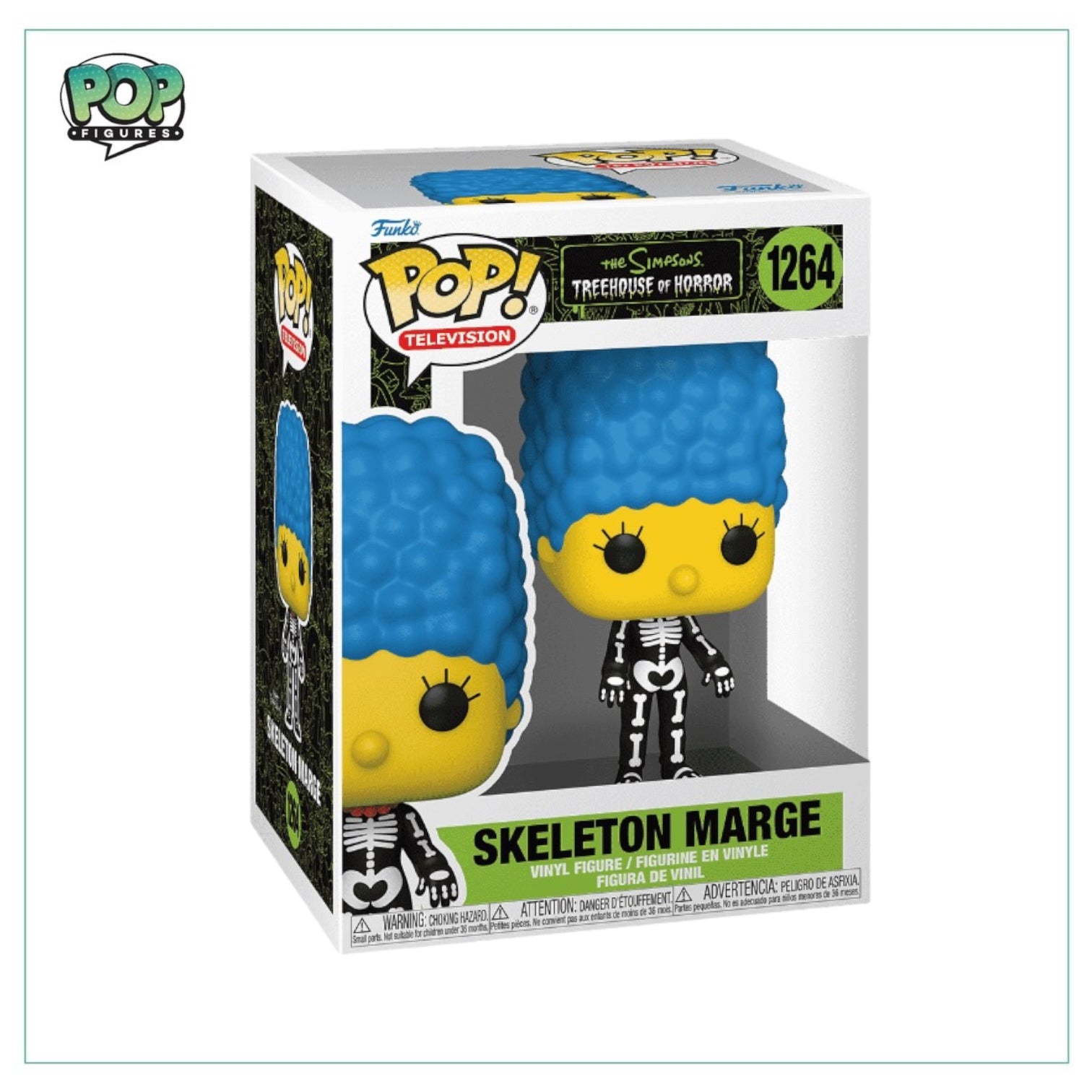 Skeleton Marge Funko Pop! #1264 from The Simpsons Treehouse of Horror, showcasing her skeleton form with blue hair.