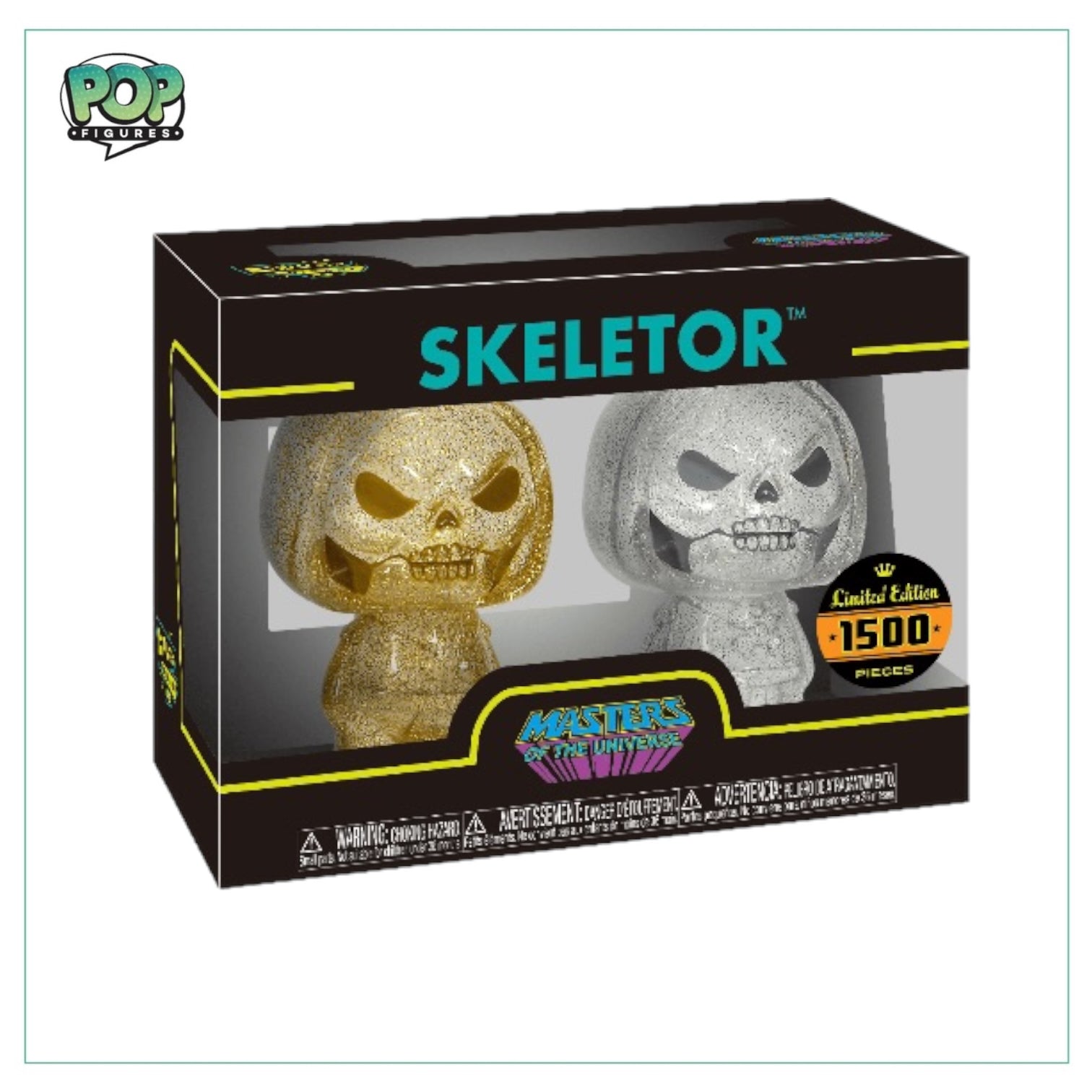 Skeletor Deluxe Hikari 2 Pack featuring gold and silver designs from Masters of the Universe, limited edition of 1500 pieces.
