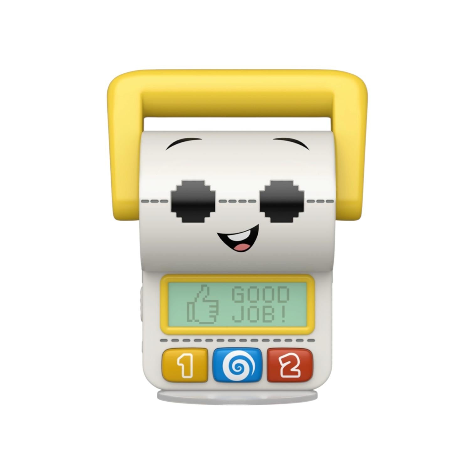 Emoji-style printer with a smiling face and 'Good Job!' message on a white background
