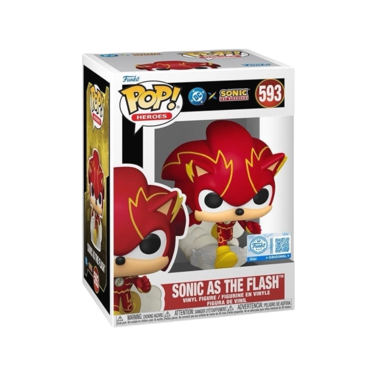 Funko Pop! Heroes Sonic as the Flash vinyl figure packaging on a white background