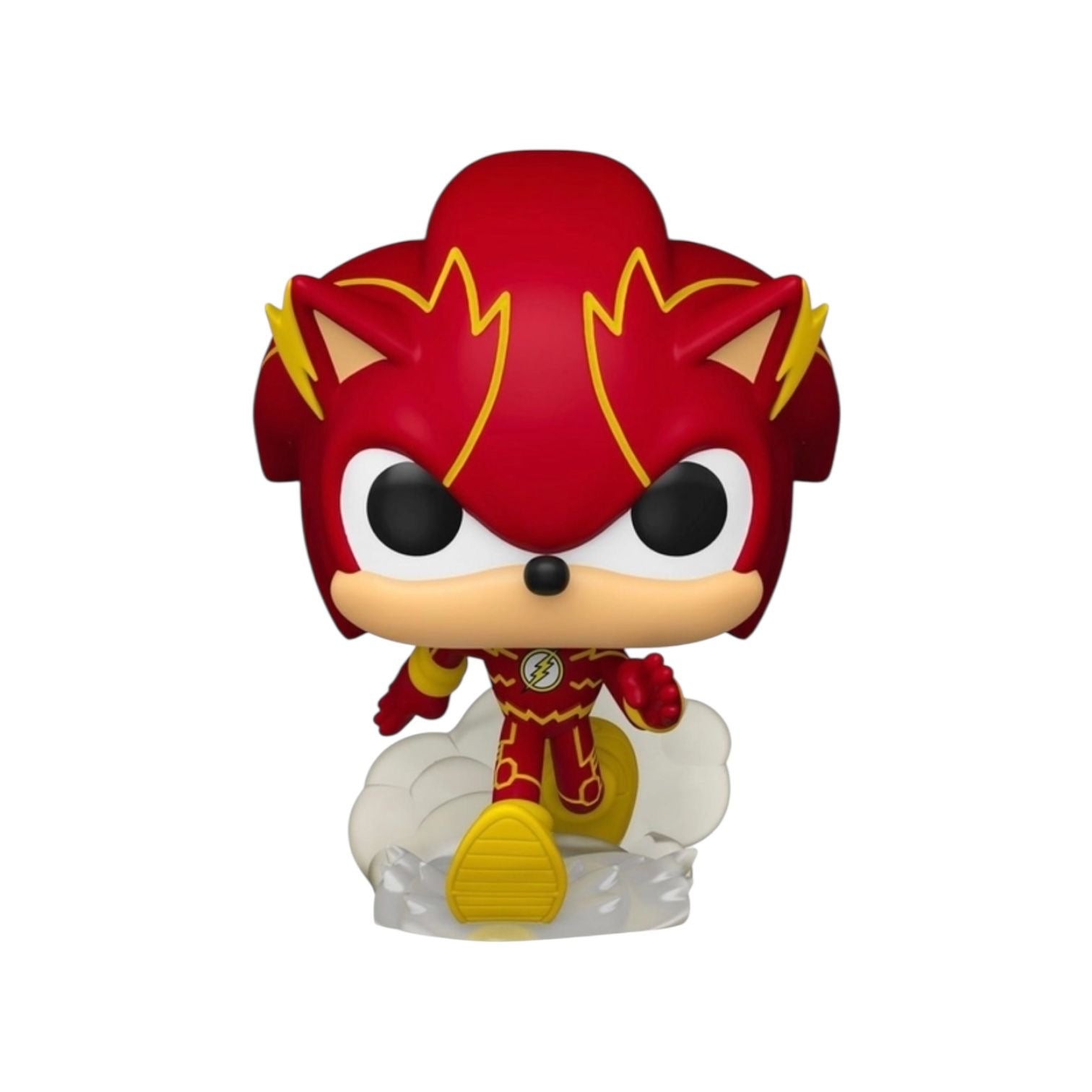 Red and yellow character figurine on a white background