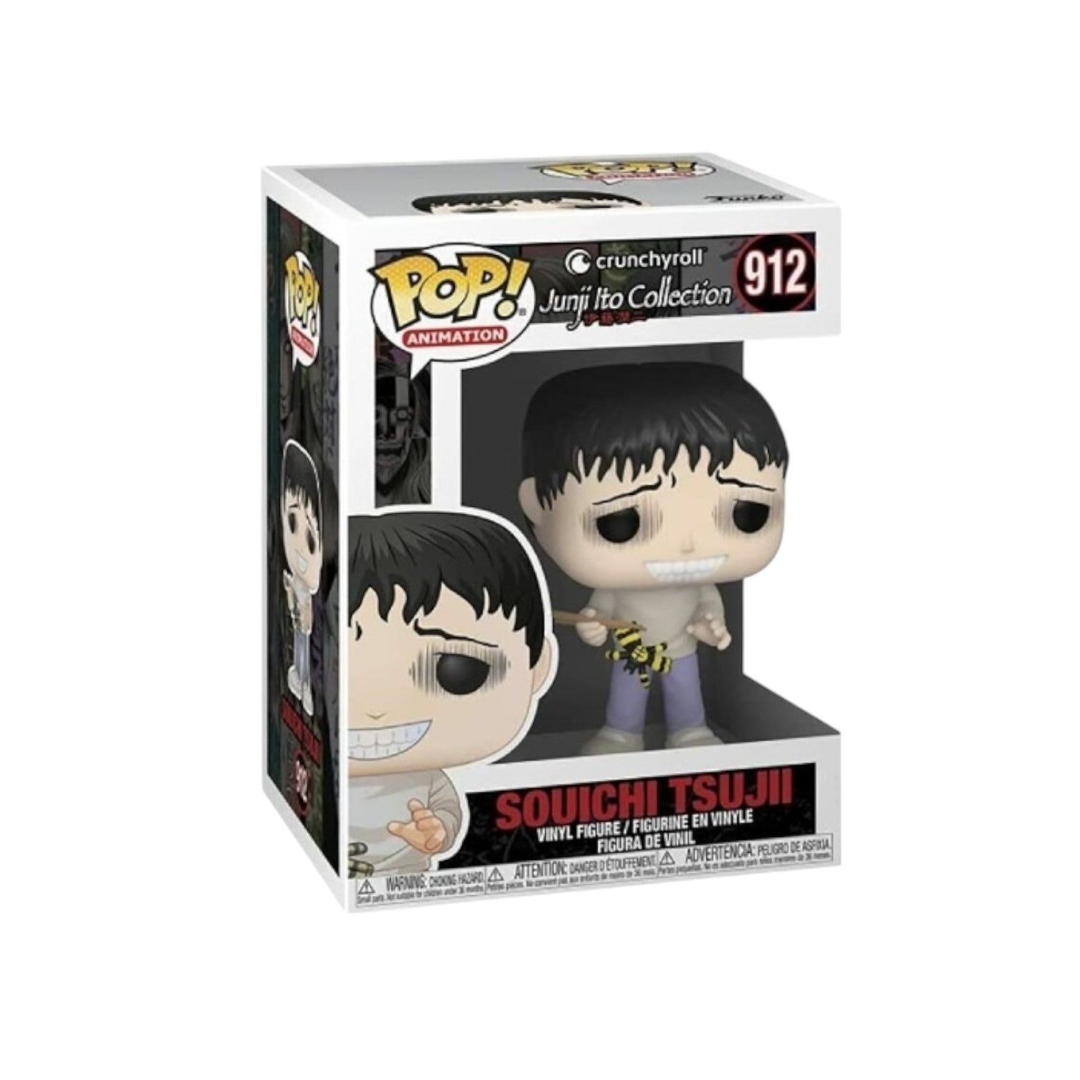 Man standing with chopsticks in his hand pinching a yellow and black spider.