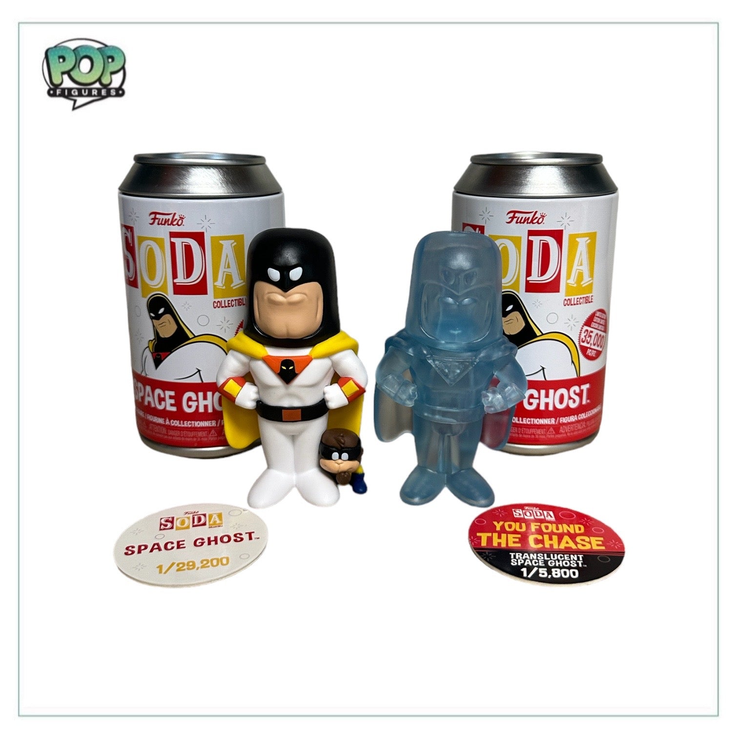 Funko Soda Space Ghost figure, translucent chase edition, limited release, capturing the character's playful essence.