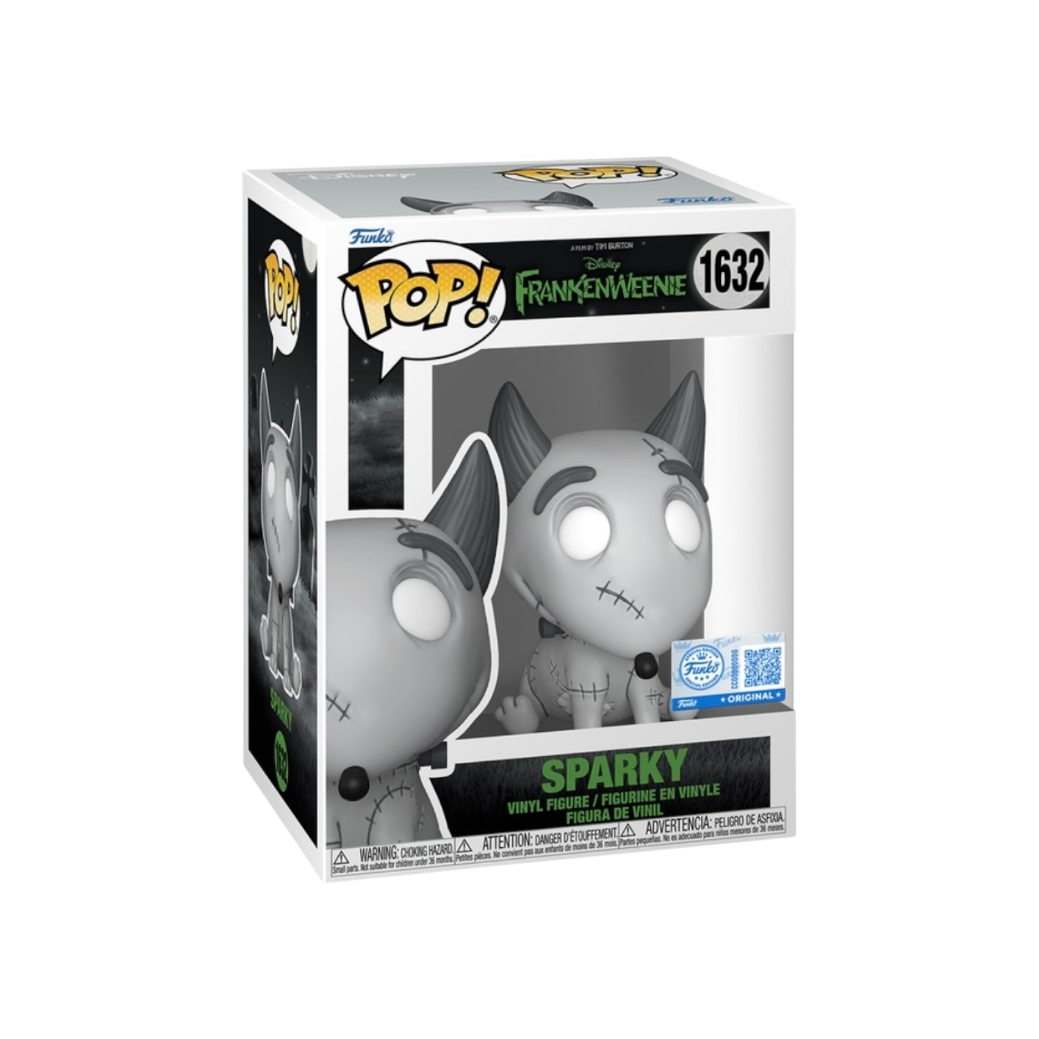 Funko Pop! vinyl figure packaging with 'Sparky' from Frankenweenie on a white background