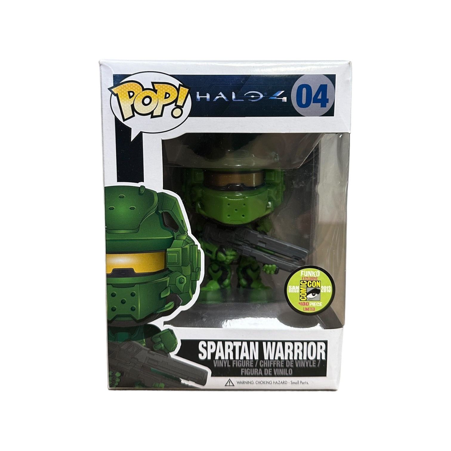 Funko Pop of Green Spartan Warrior from Halo 4, SDCC 2013 Exclusive, limited edition of 480, rated 7/10 condition.