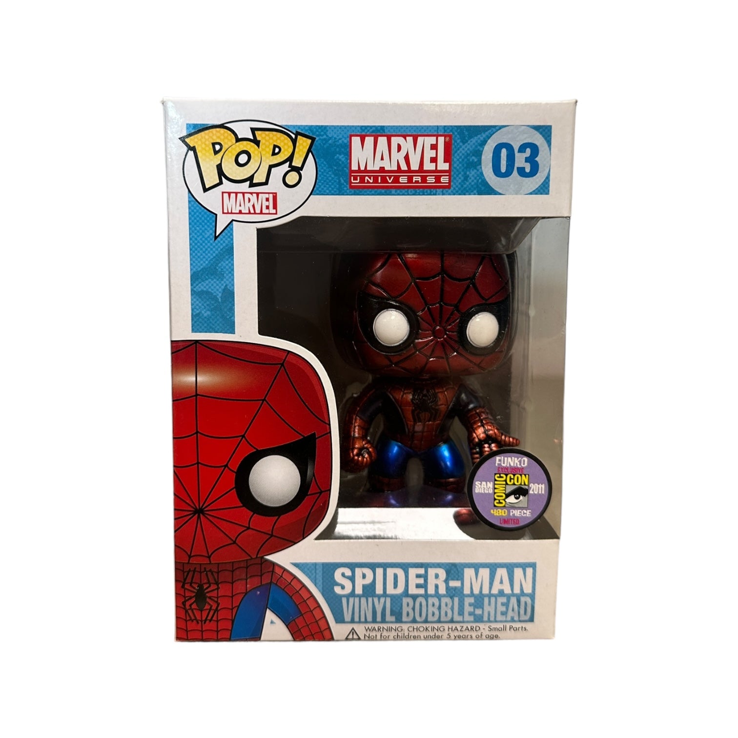 Metallic Spider-Man #03 Funko Pop! from SDCC 2011, limited edition of 480 pieces, condition 7.5/10.