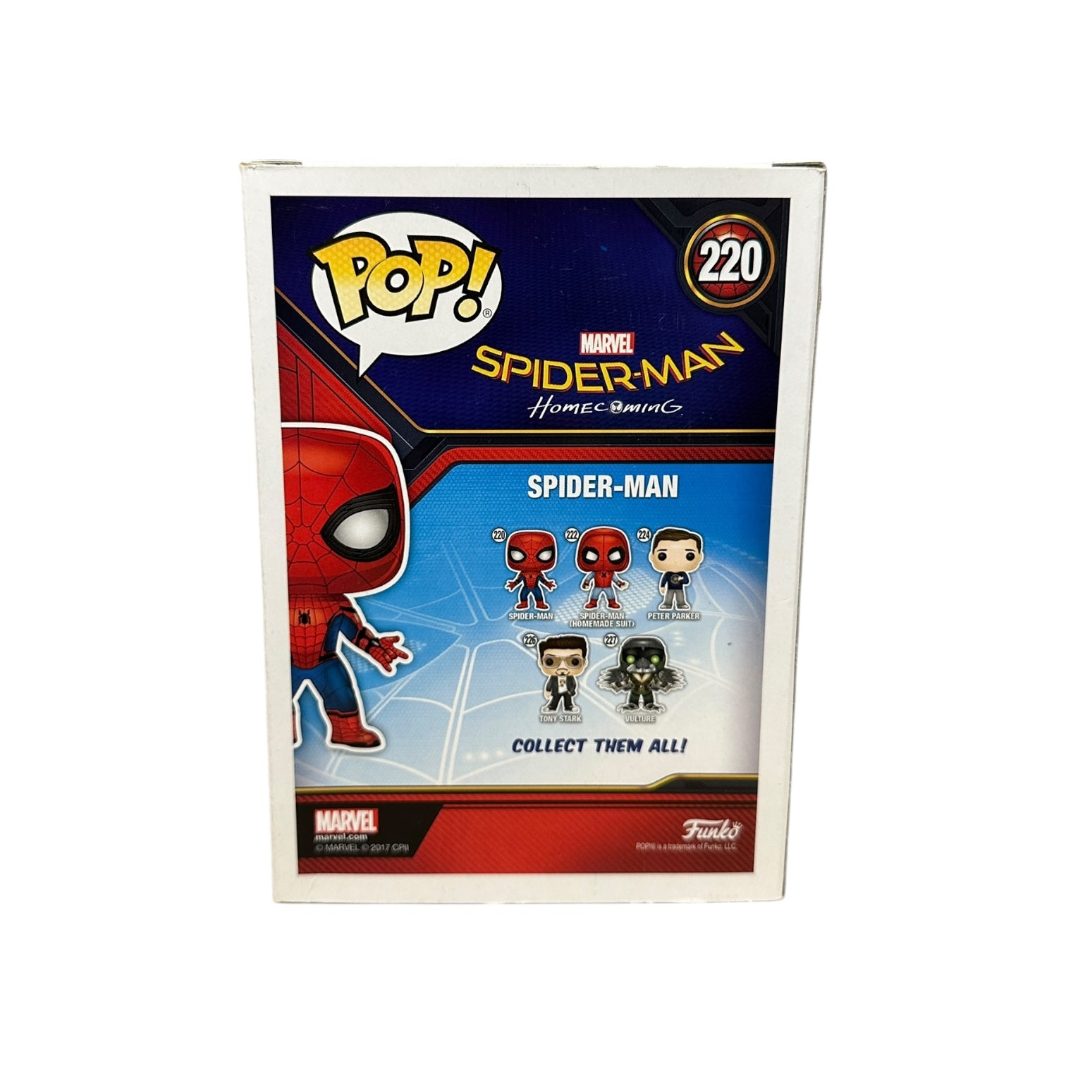 Funko Pop! Spider-Man packaging with character illustrations on a white background