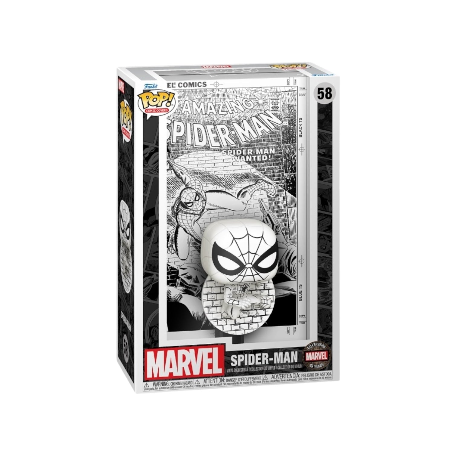 Spider-Man #58 Funko Pop! comic cover shows Spider-Man swinging through the city, full of energy and bright colors.