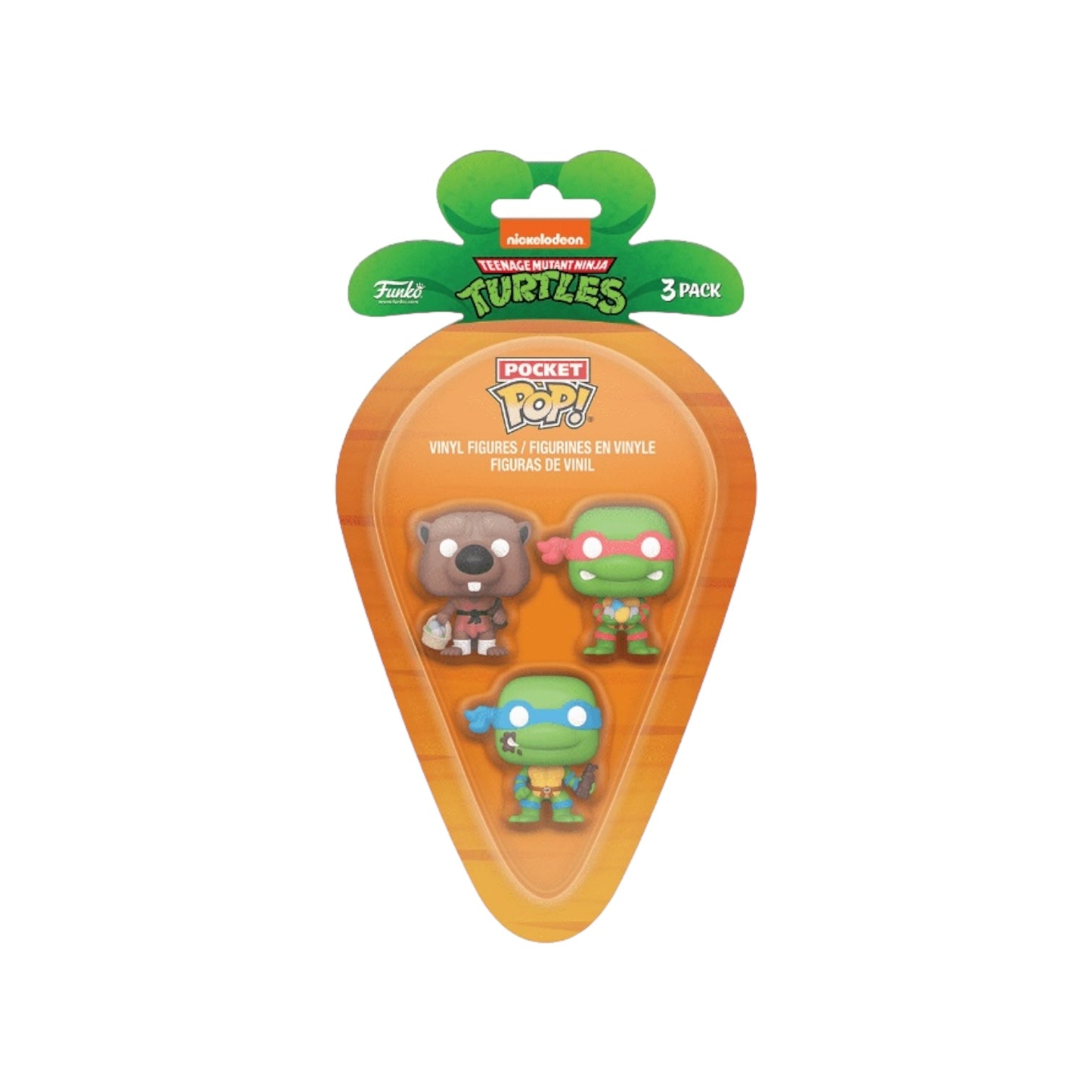 Adorable Funko Pocket Pop! featuring Splinter, Raphael, and Leonardo as carrots from Teenage Mutant Ninja Turtles.