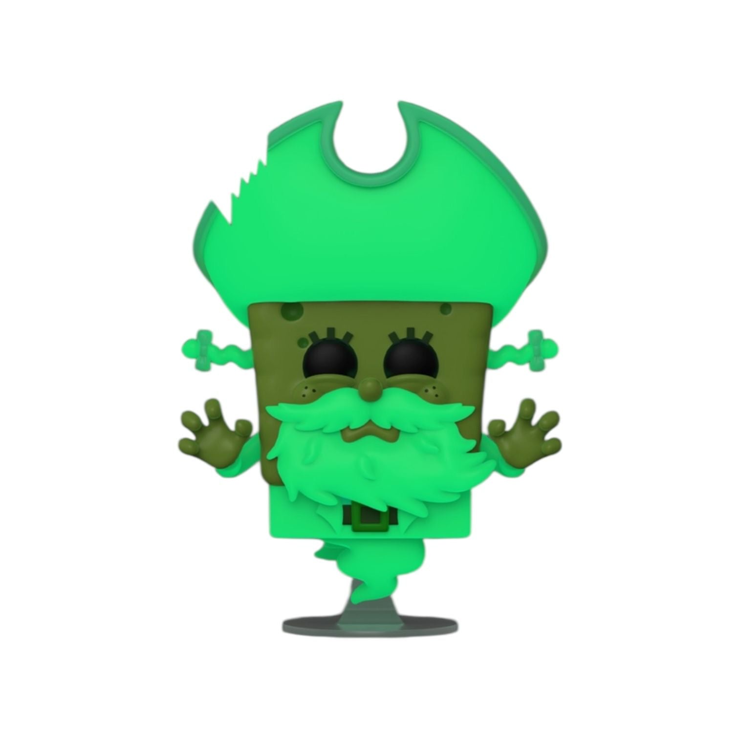 Green cartoon character with a large head and beard on a white background